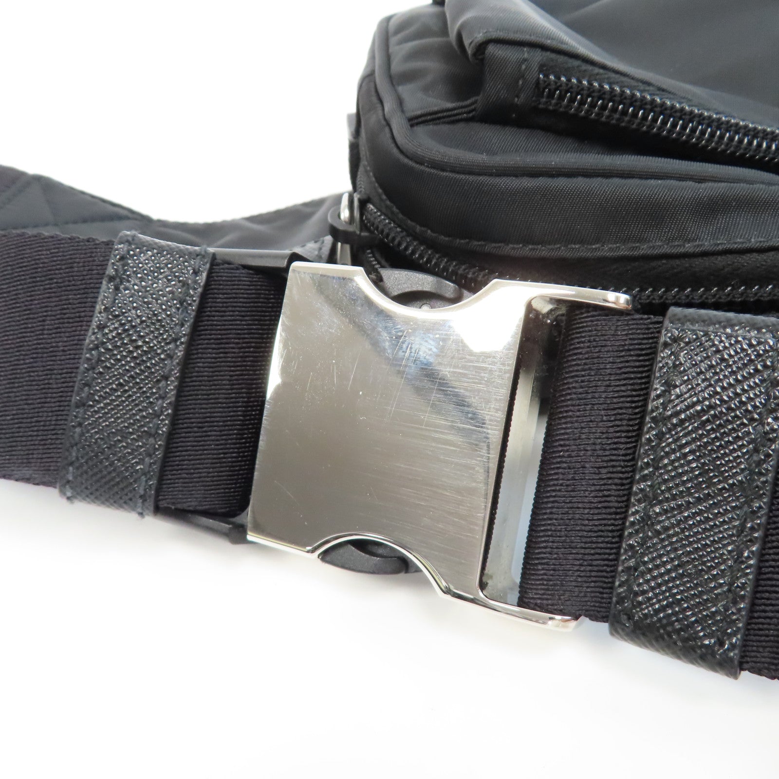 PRADA 尼龍Waist Bag銀扣腰包黑色