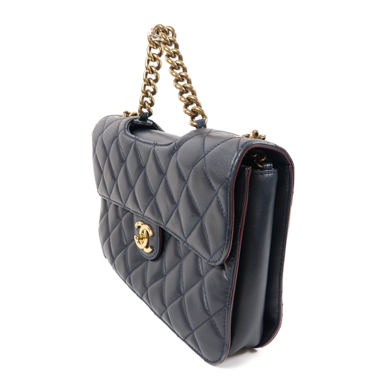 CHANEL 【激減優惠】菱格羊皮皮革Chain Shoulder Bag金扣手挽肩背兩用袋藍色