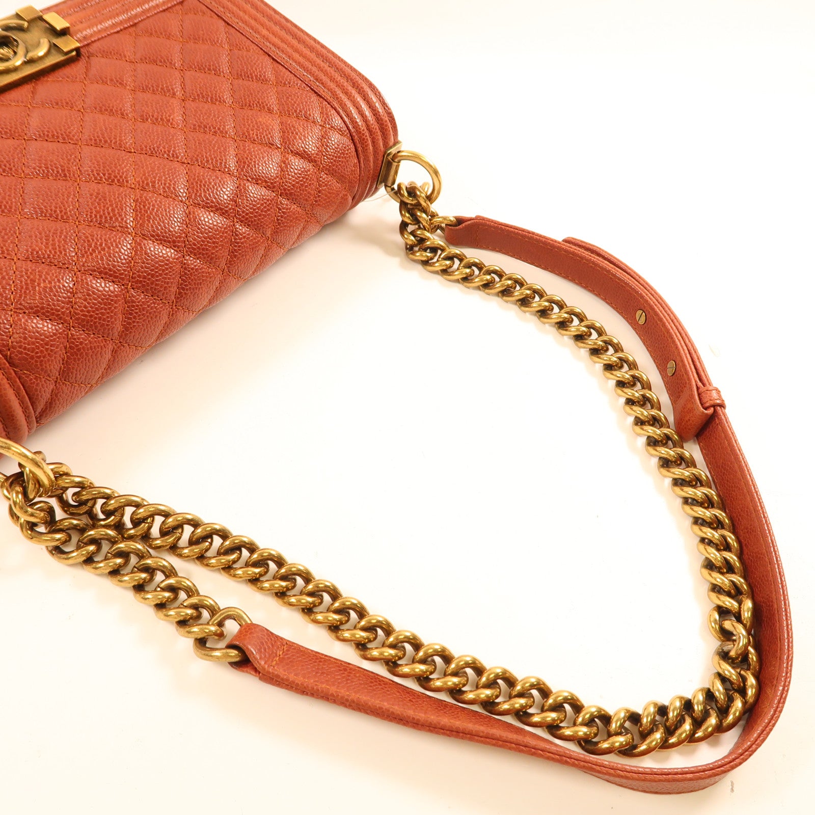 CHANEL (PRICE DOWN) CC Boy 25 Chain Shoulder Bag Calfskin Leather Red