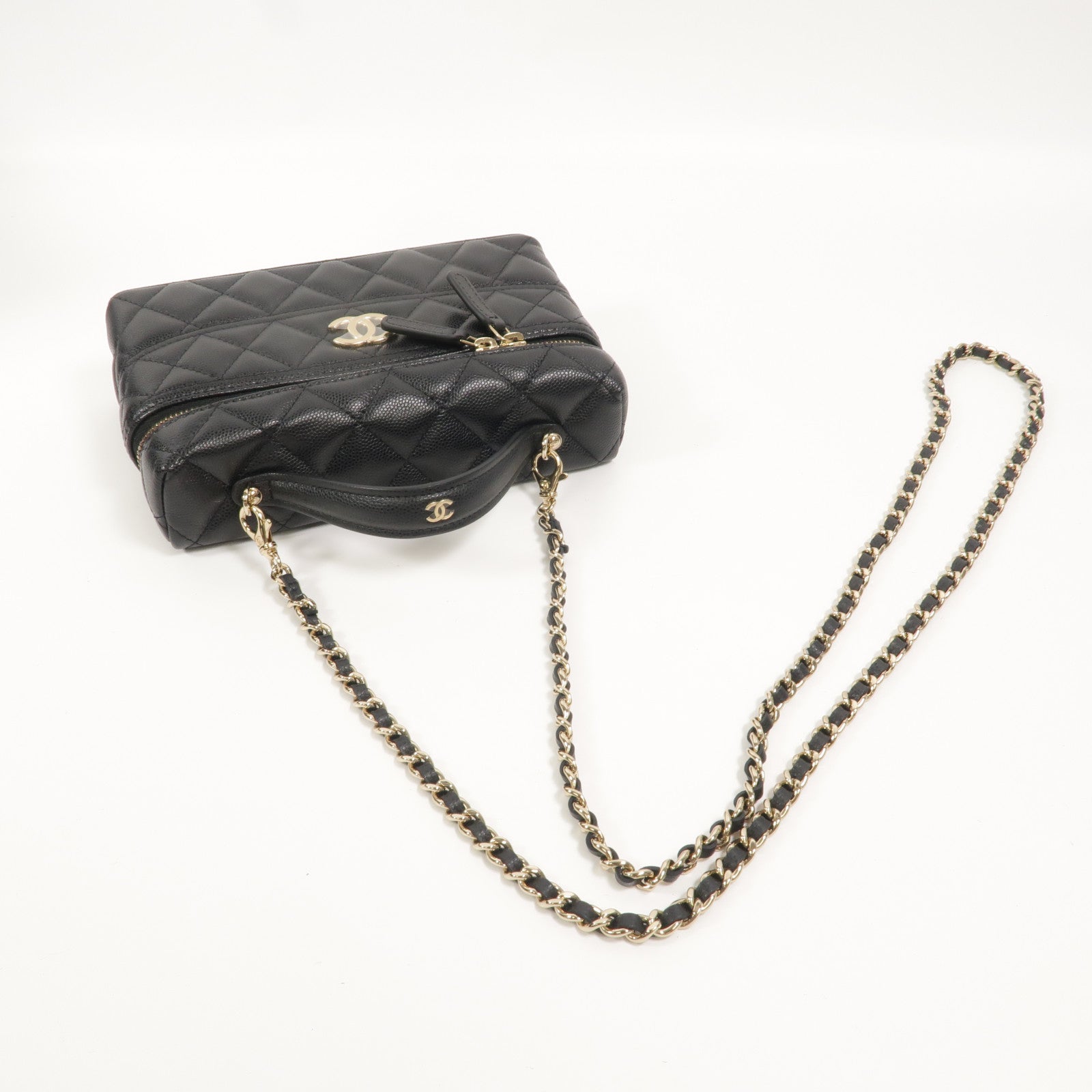 CHANEL 牛皮皮革Vanity Case鏈帶手挽肩背兩用袋