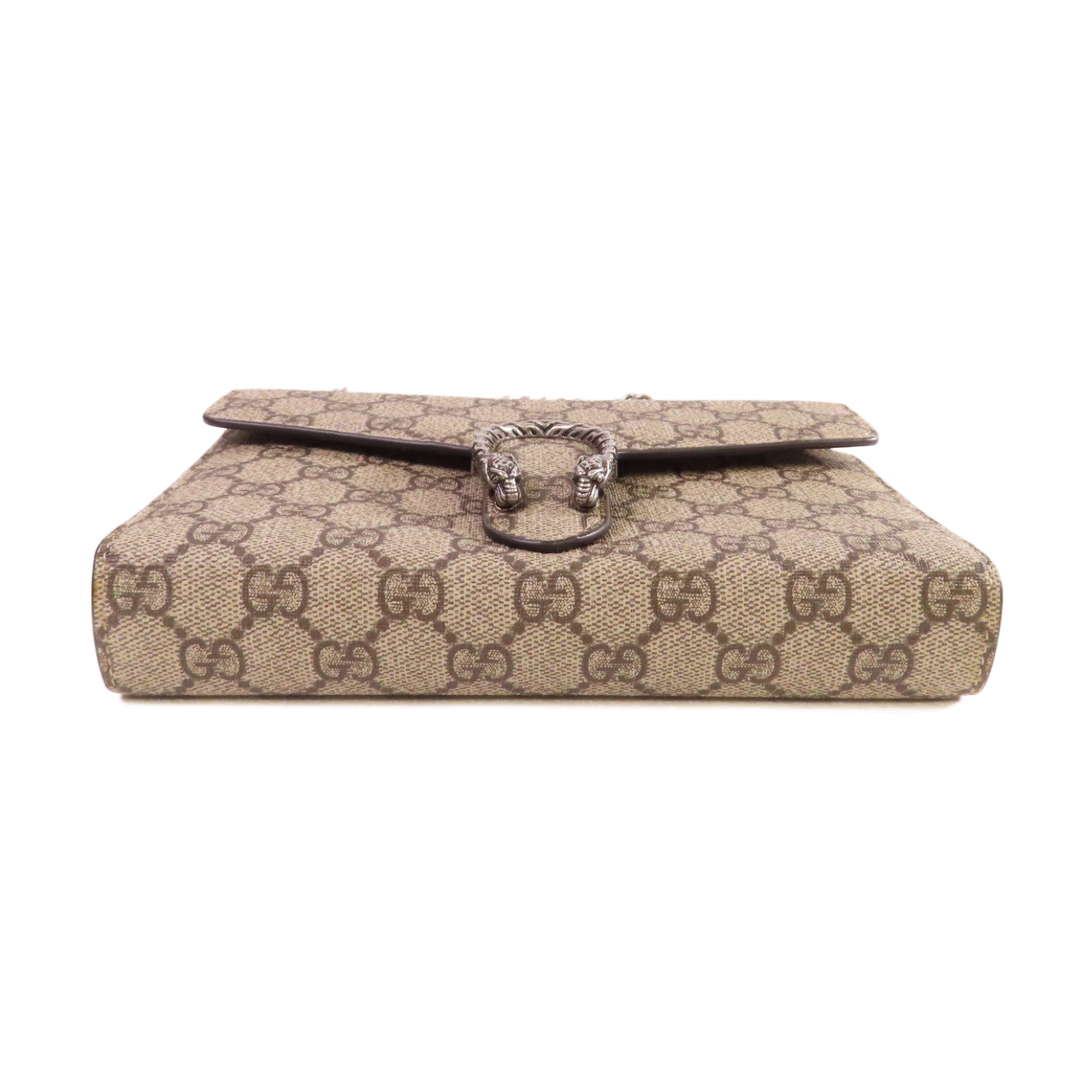 GUCCI 【激減優惠】塗層帆布Dionysus GG Supreme Shoulder Bag銀扣鏈帶肩背袋米色/烏木色