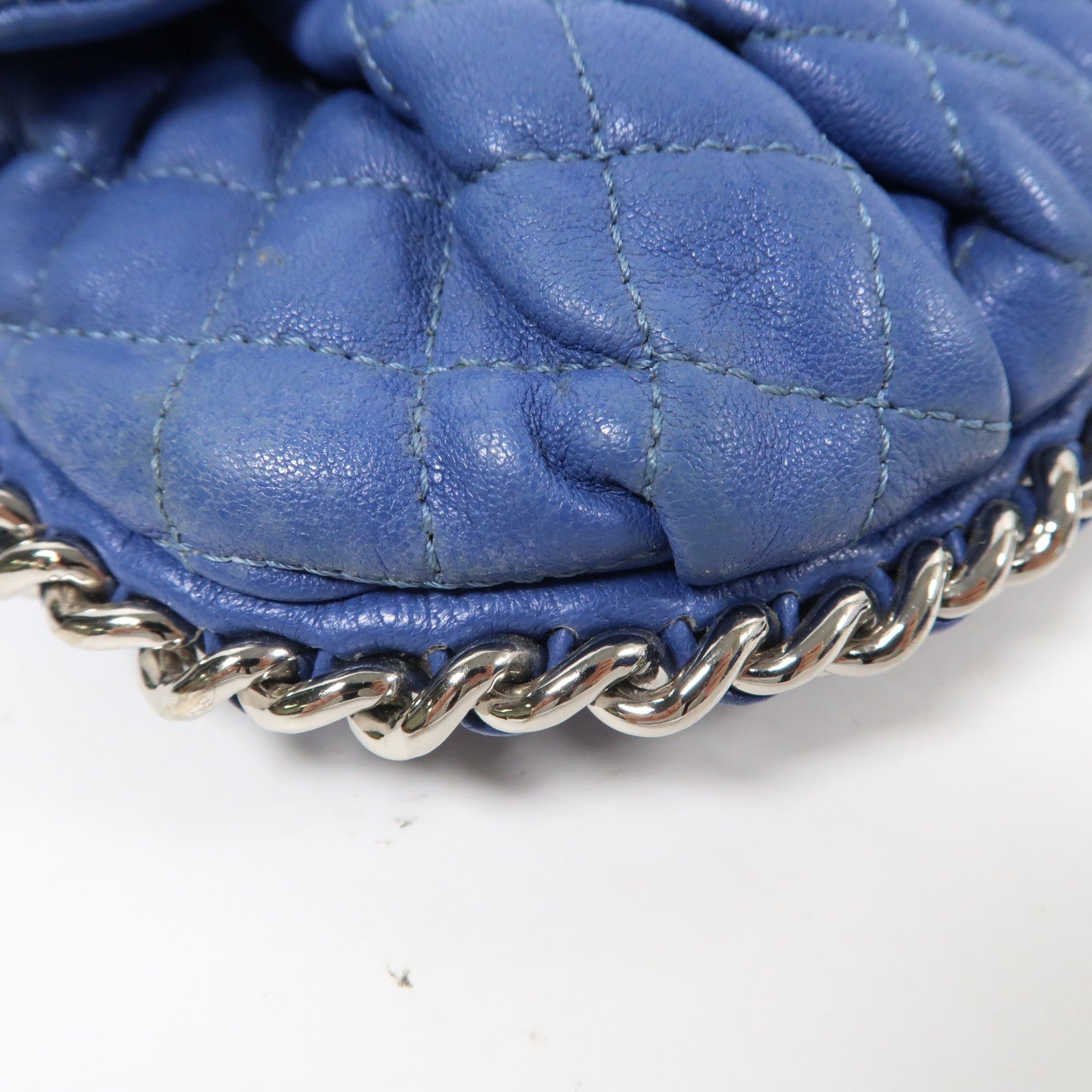 CHANEL 【激減優惠】菱格皮革Chain Shoulder Bag銀扣鏈帶肩背袋藍色