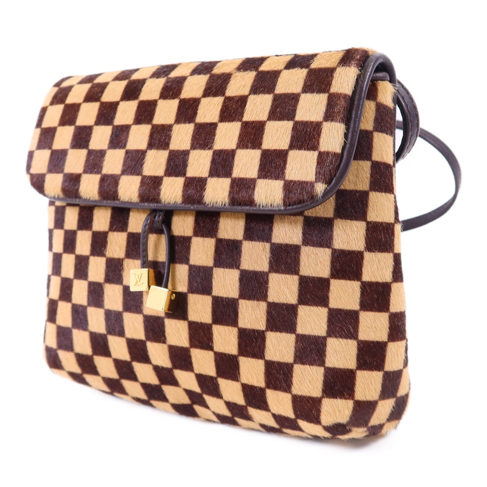 LOUIS VUITTON 馬毛/Harako皮革Damier Sauvage Gazelle Pochette金扣肩背袋
