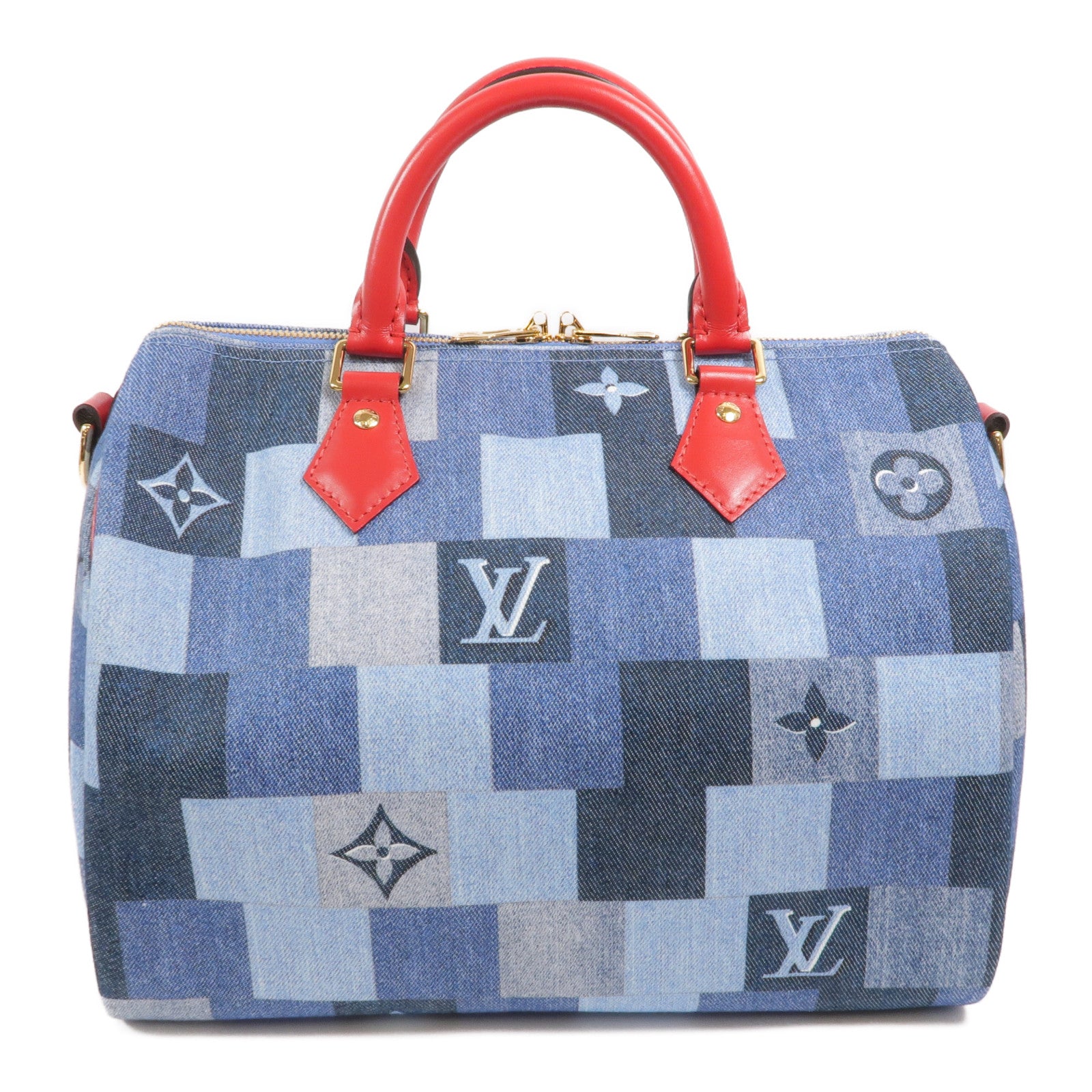 LOUIS VUITTON Monogram Denim Speedy Bandouliere 30金扣手挽肩背兩用袋