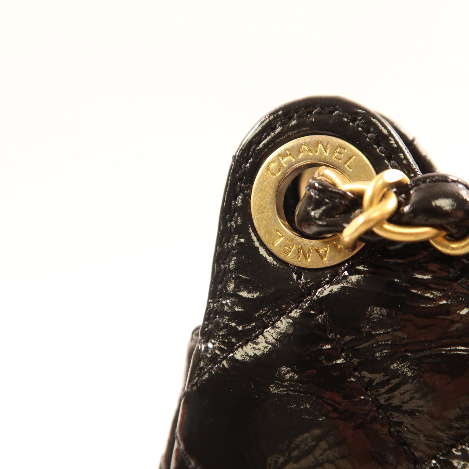 CHANEL Shiny Crumpled皮革Hobo Bag金扣鏈帶肩背袋