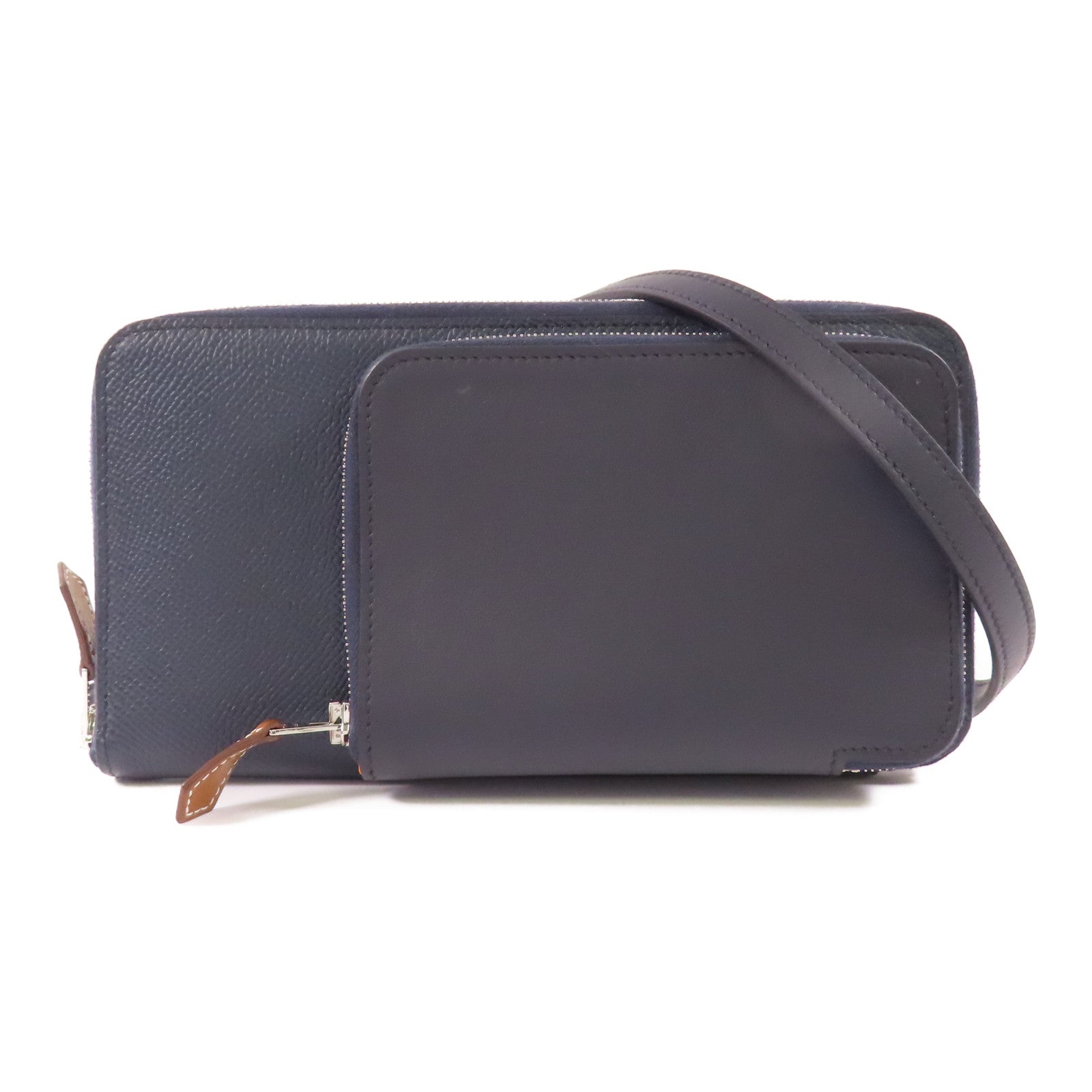 HERMES Epsom皮革/Swift皮革Nouveau To Go銀扣肩背袋Bleu Sapphire