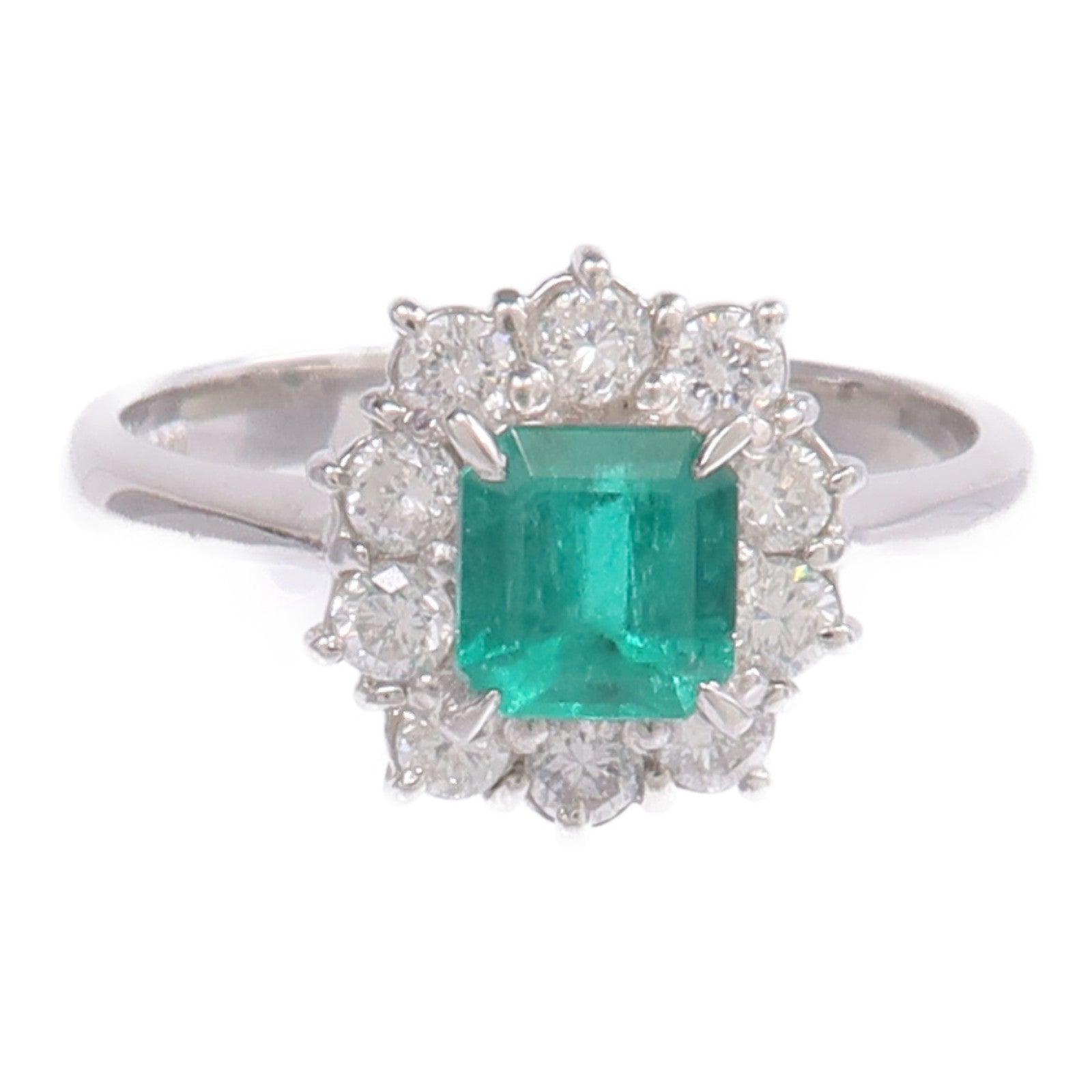 JEWELRY 【激減優惠】PT900鉑金Emerald Diamond Ring綠寶石/鑽石戒指US#5.25