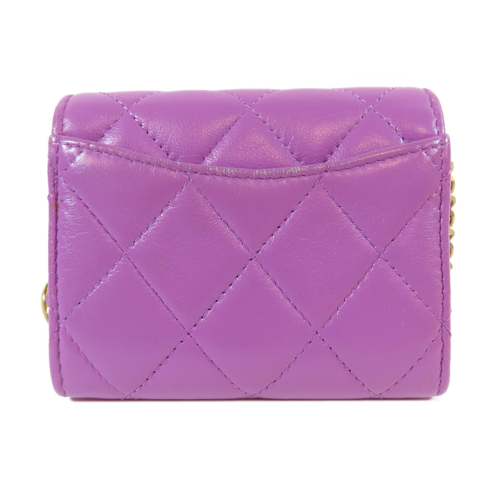 CHANEL **【激減優惠】菱格羊皮皮革Card Case On Chain金扣鏈帶肩背袋紫色