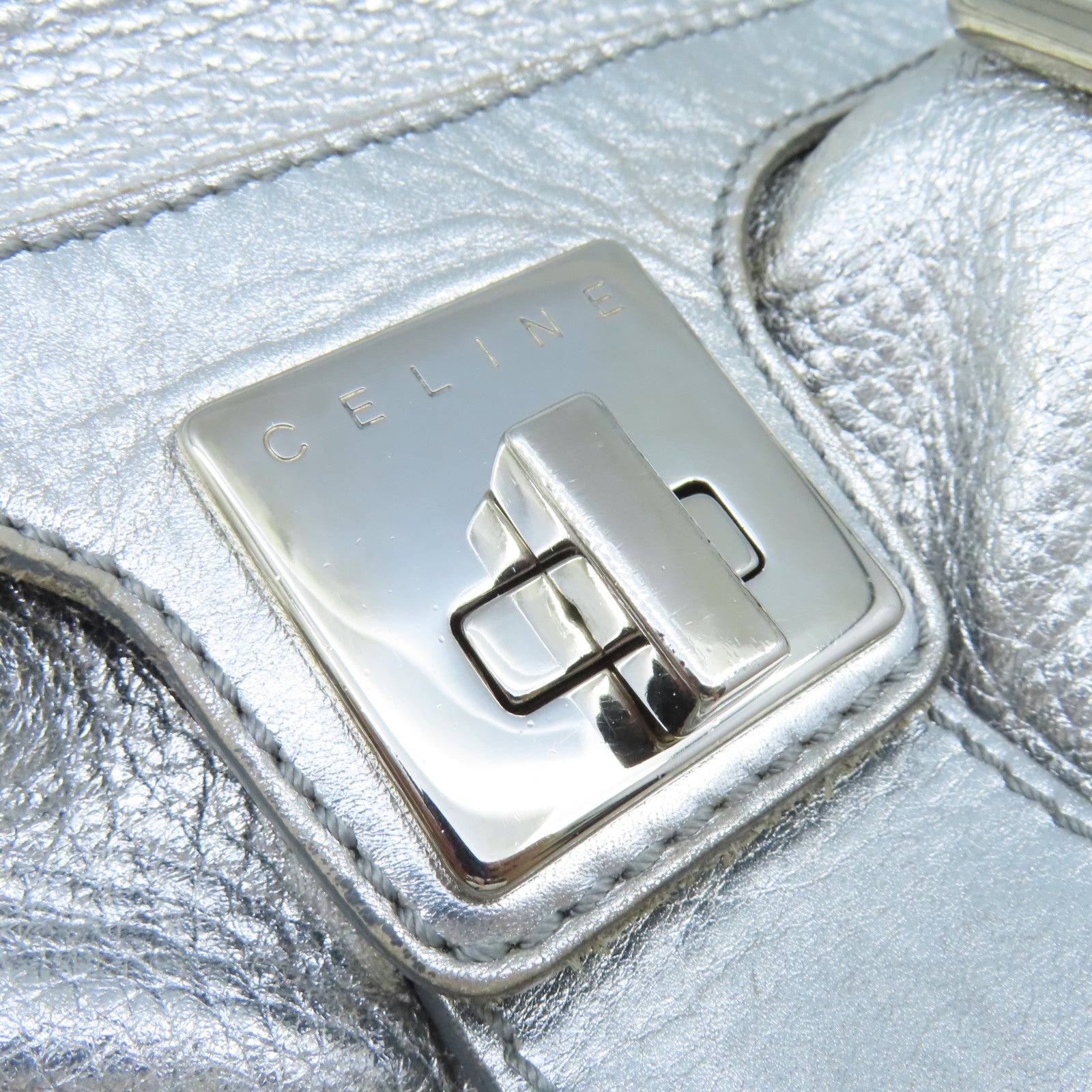 CELINE 【清倉大減價】牛皮皮革Shoulder Bag肩背袋銀色