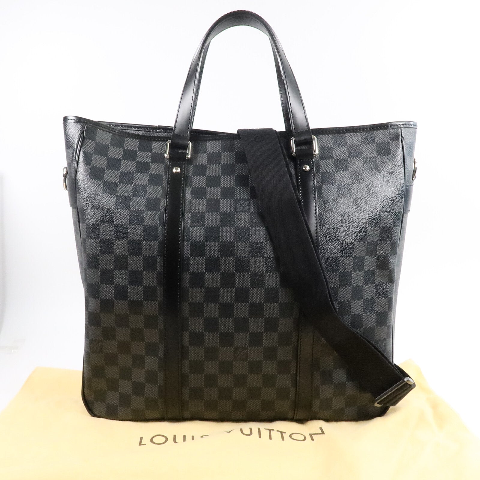 LOUIS VUITTON Damier Graphite Tadao MM銀扣手挽肩背兩用袋