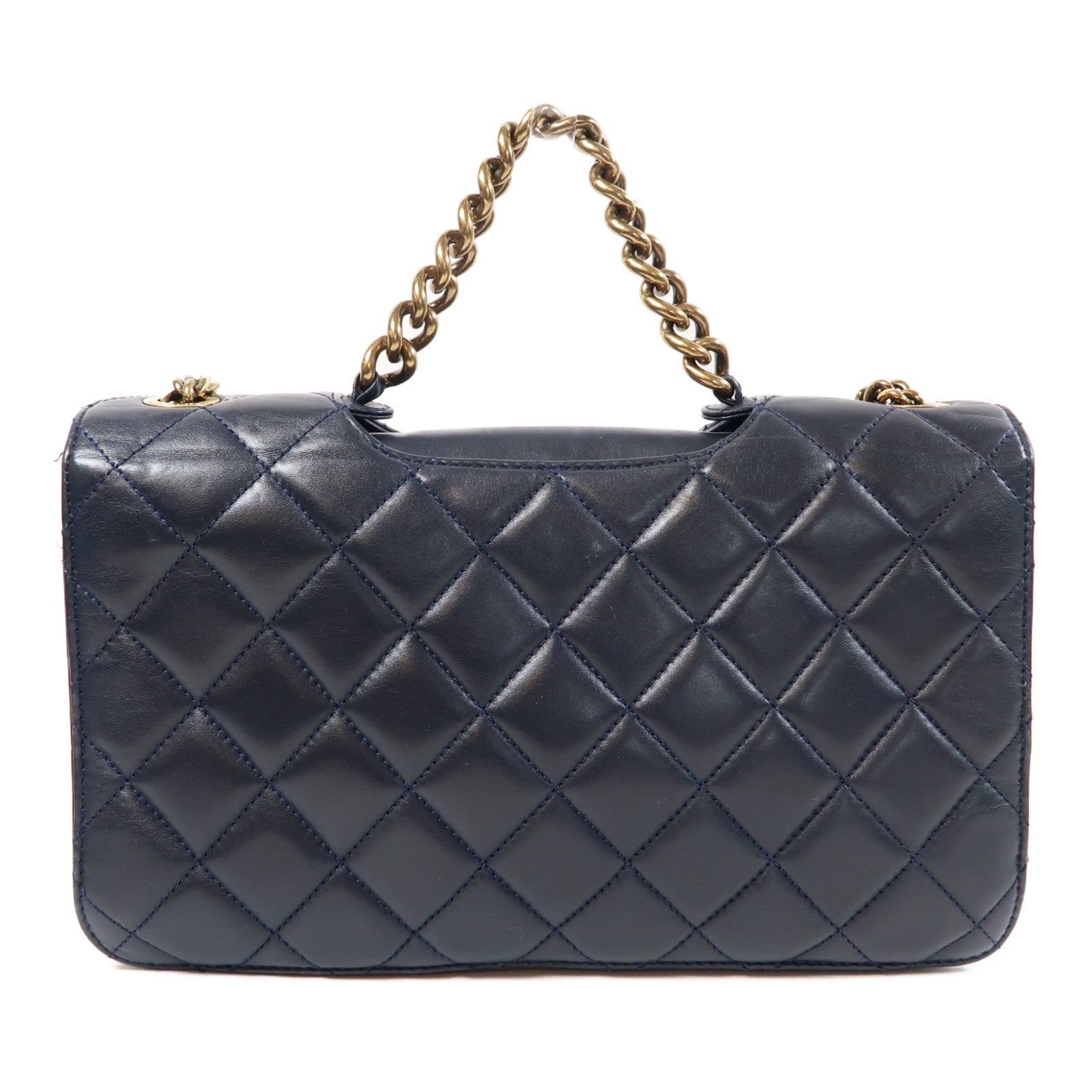 CHANEL 【激減優惠】菱格羊皮皮革Chain Shoulder Bag金扣手挽肩背兩用袋藍色
