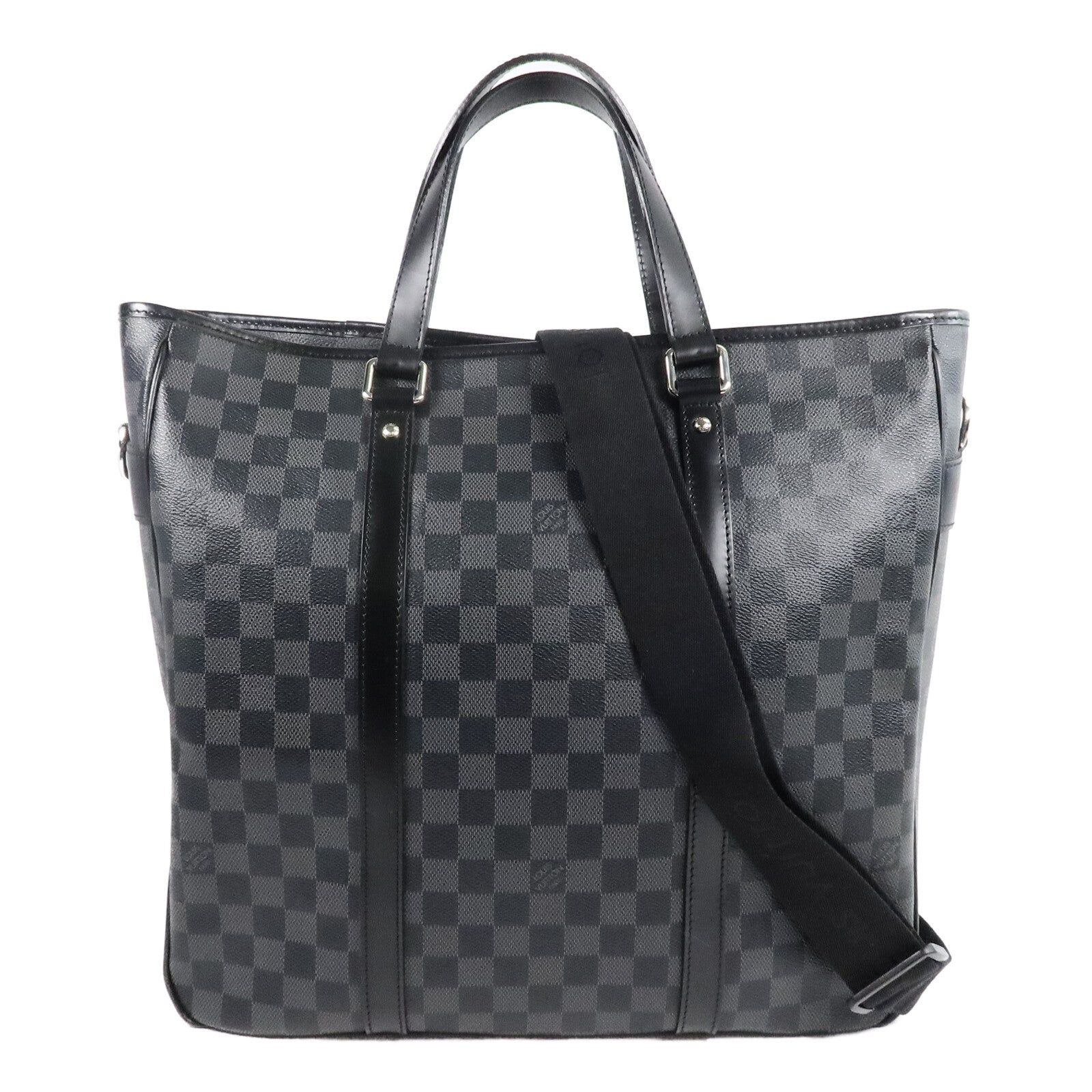 LOUIS VUITTON Damier Graphite Tadao MM銀扣手挽肩背兩用袋