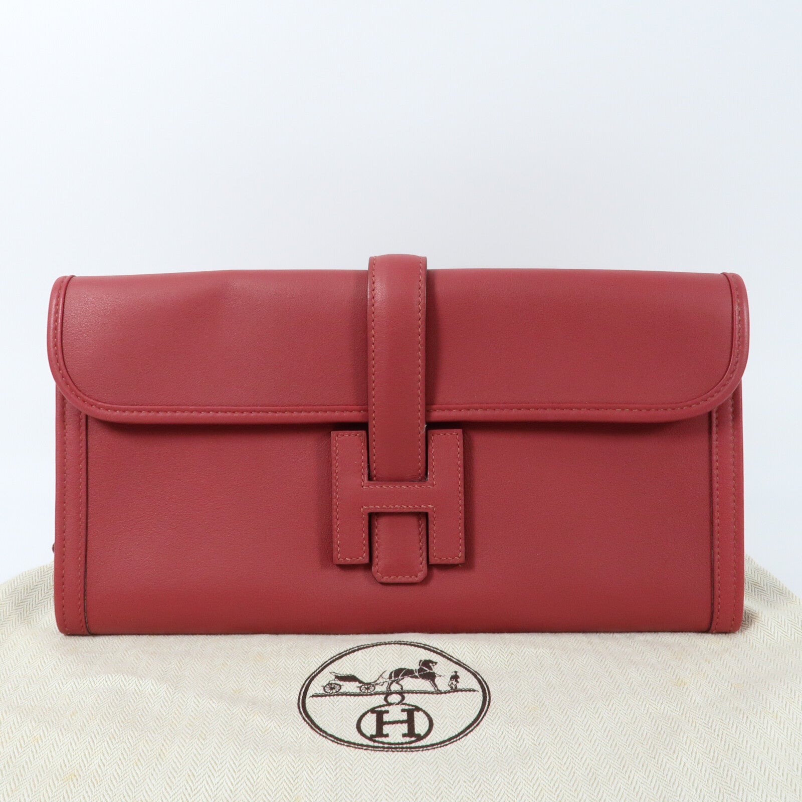 HERMES Swift皮革Jige Elan 29 Clutch手拿包Rouge Grenat