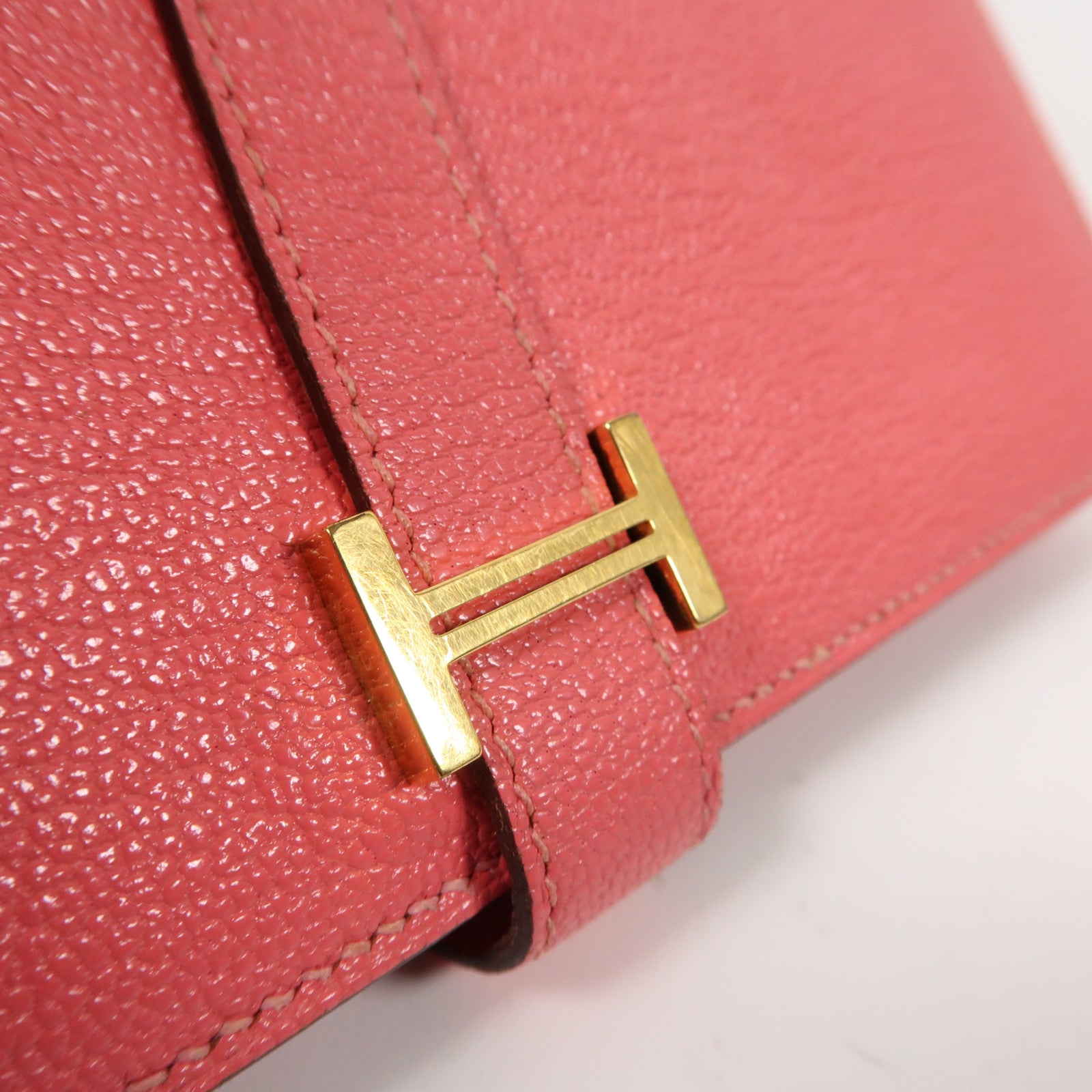 HERMES 【激減優惠】Chevre皮革Bearn bi-fold金扣折疊長錢包Rose Dragee糖衣粉色