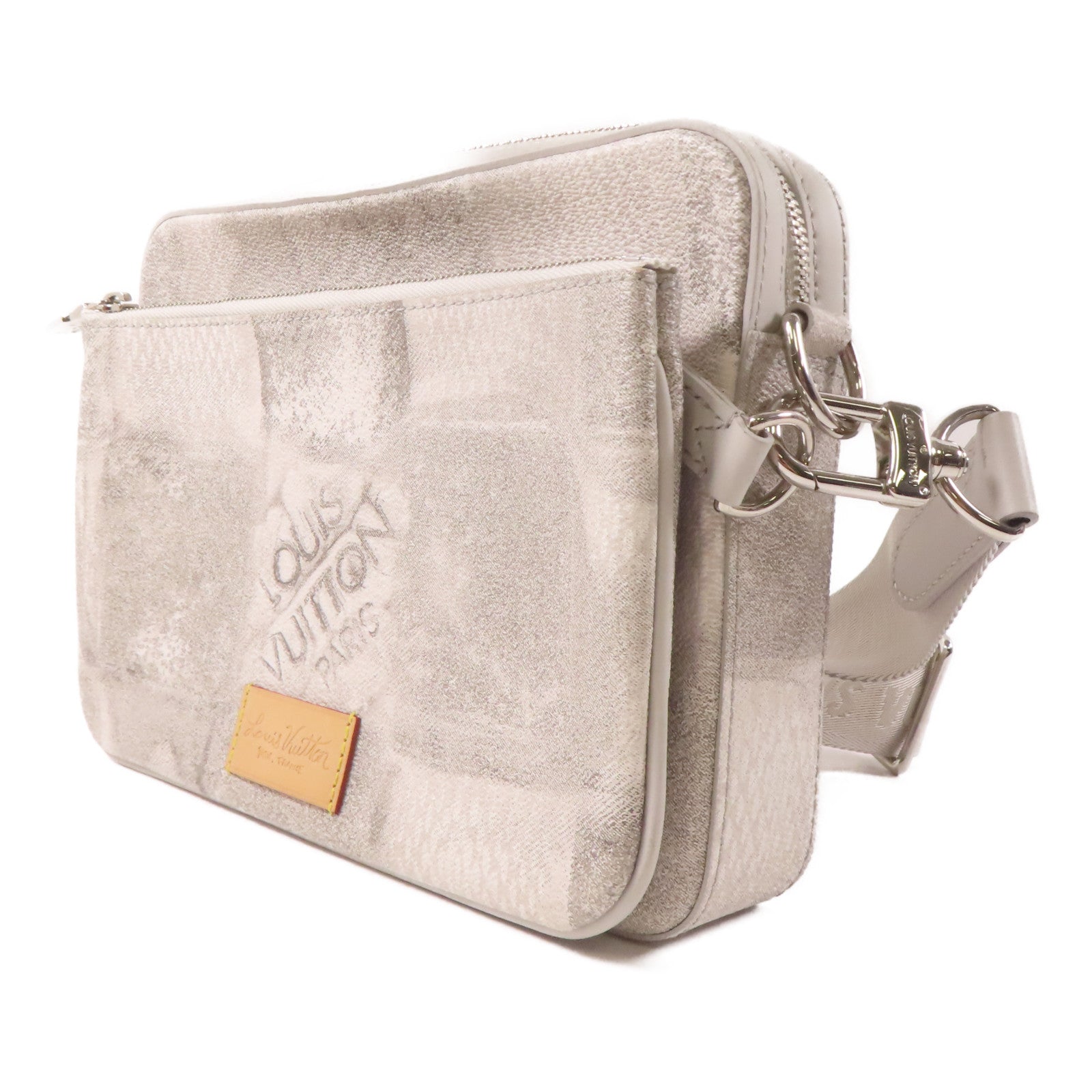 LOUIS VUITTON Damier Salt Trio Messenger Bag銀扣肩背袋灰色