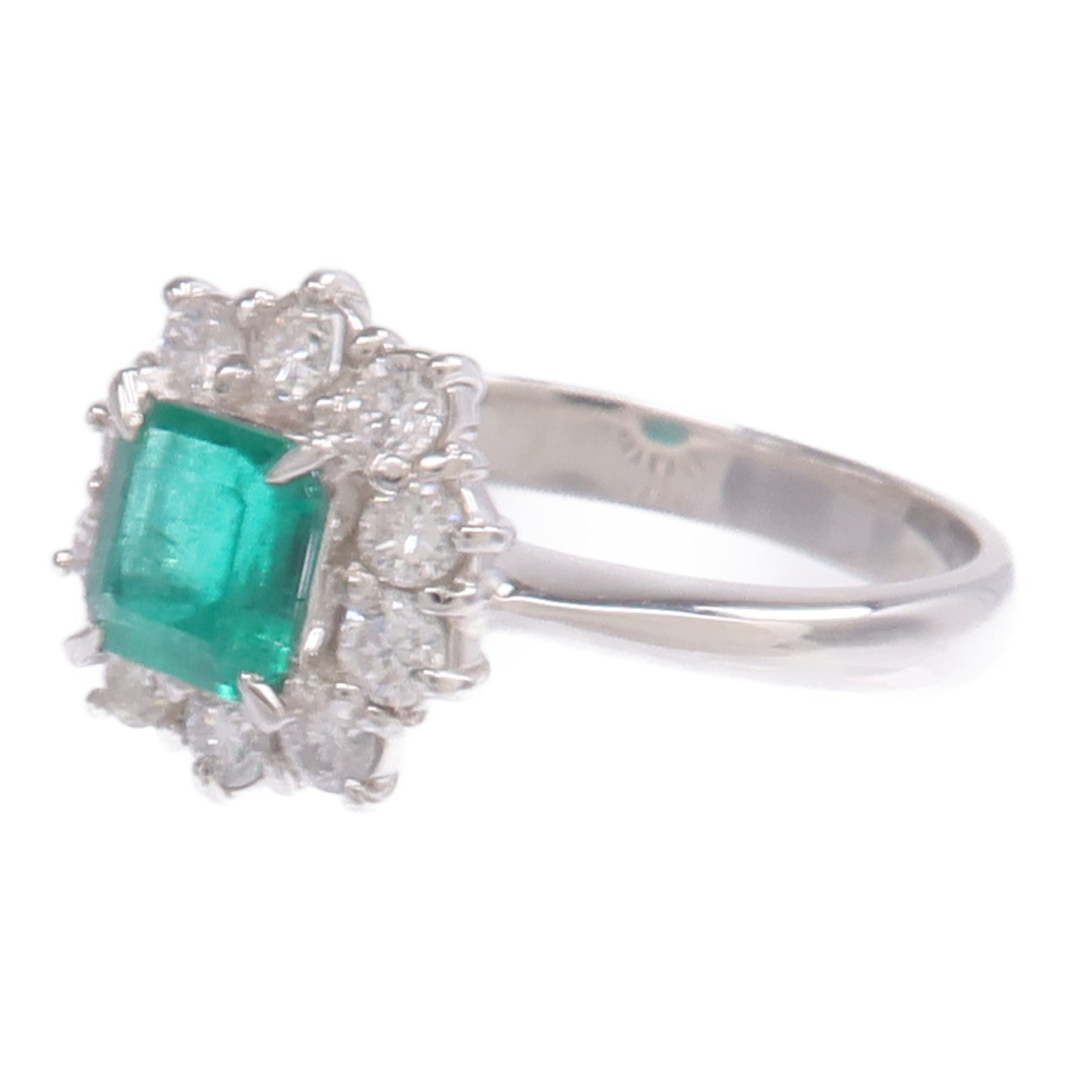 JEWELRY 【激減優惠】PT900鉑金Emerald Diamond Ring綠寶石/鑽石戒指US#5.25