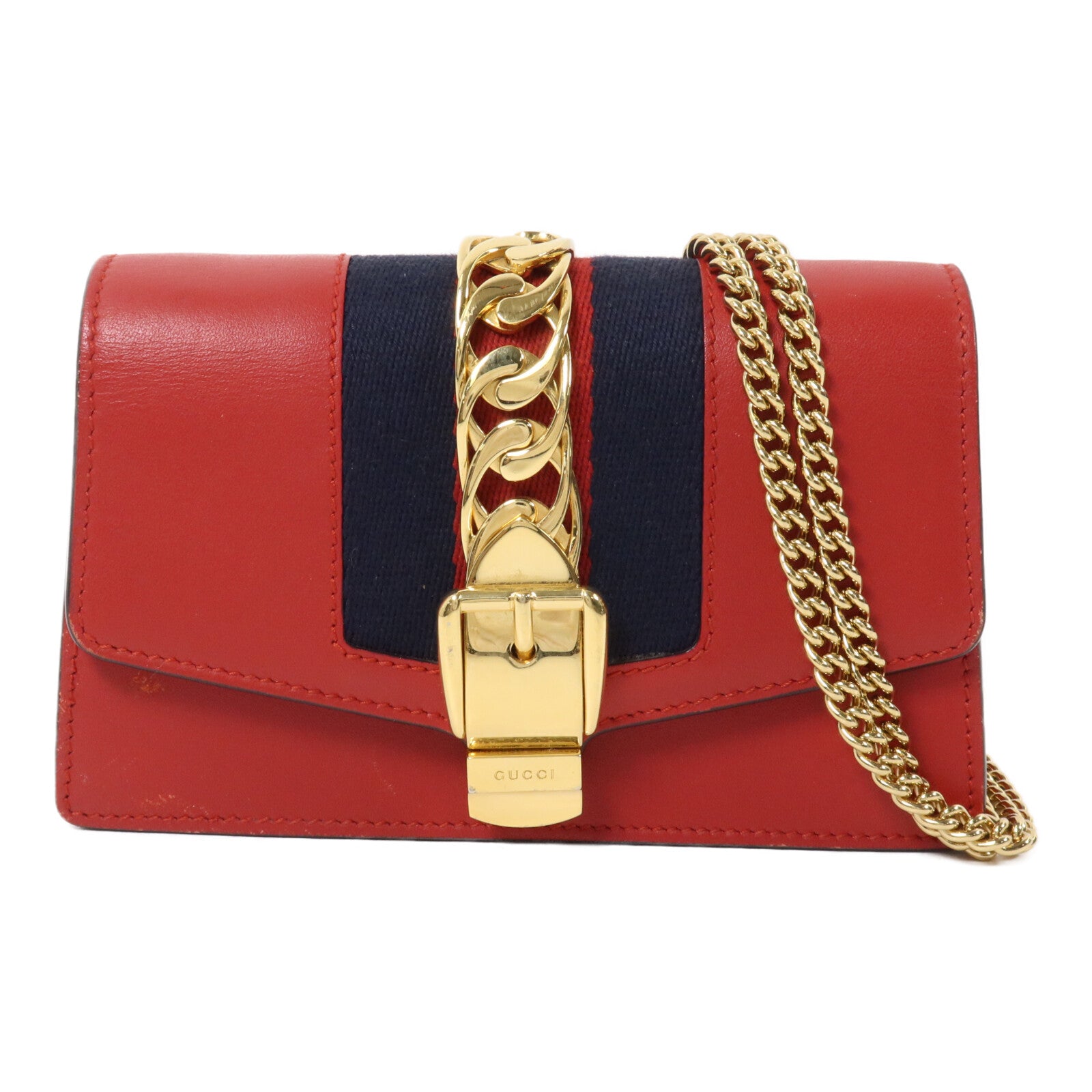 GUCCI 牛皮皮革Sylvie Mini鏈帶肩背袋