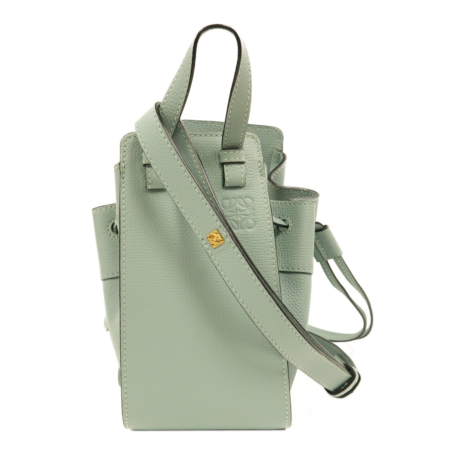 LOEWE 牛皮皮革Mini Hammock Drawstring金扣手挽肩背兩用袋淺藍色