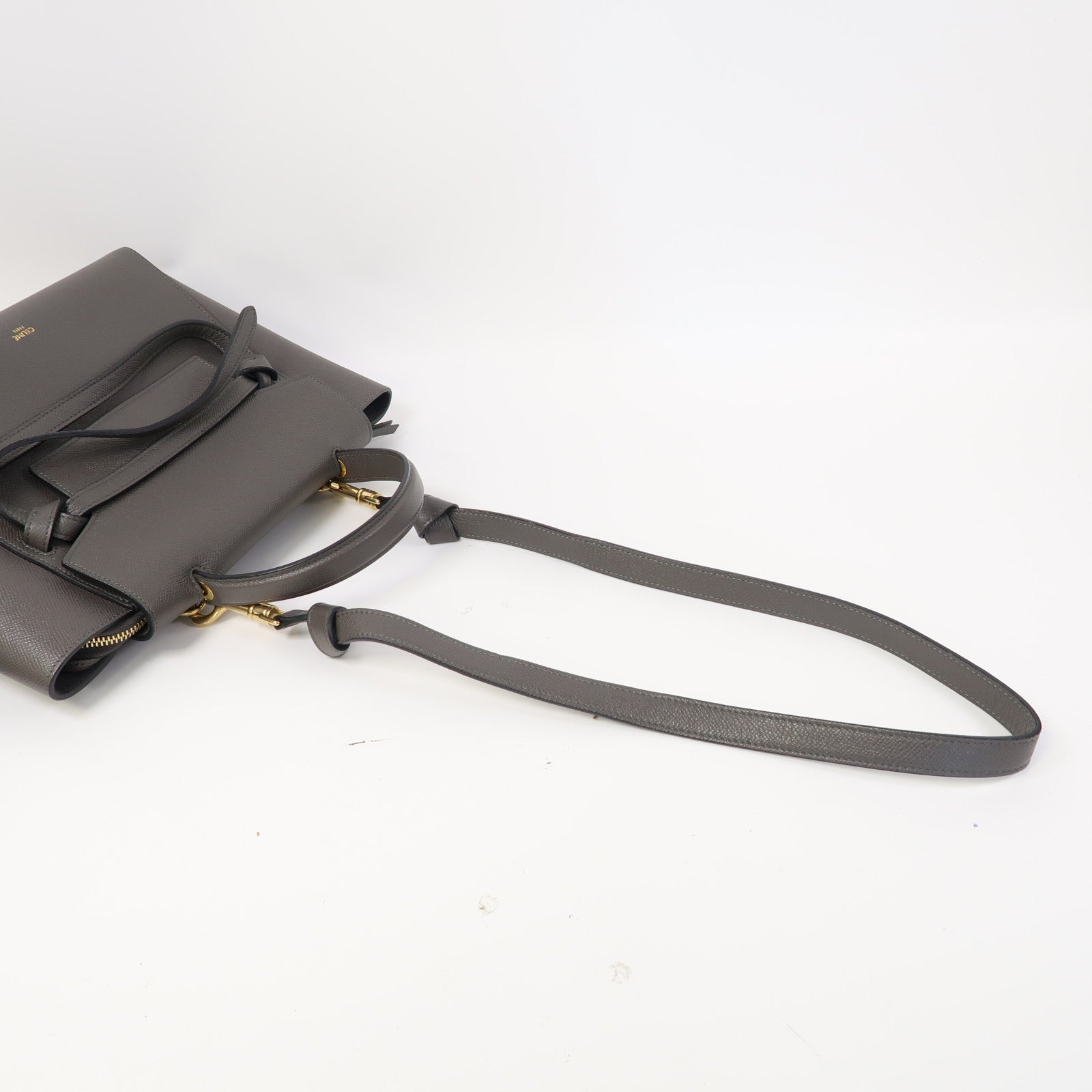 CELINE 牛皮皮革Micro Belt Bag金扣手挽肩背兩用袋灰色