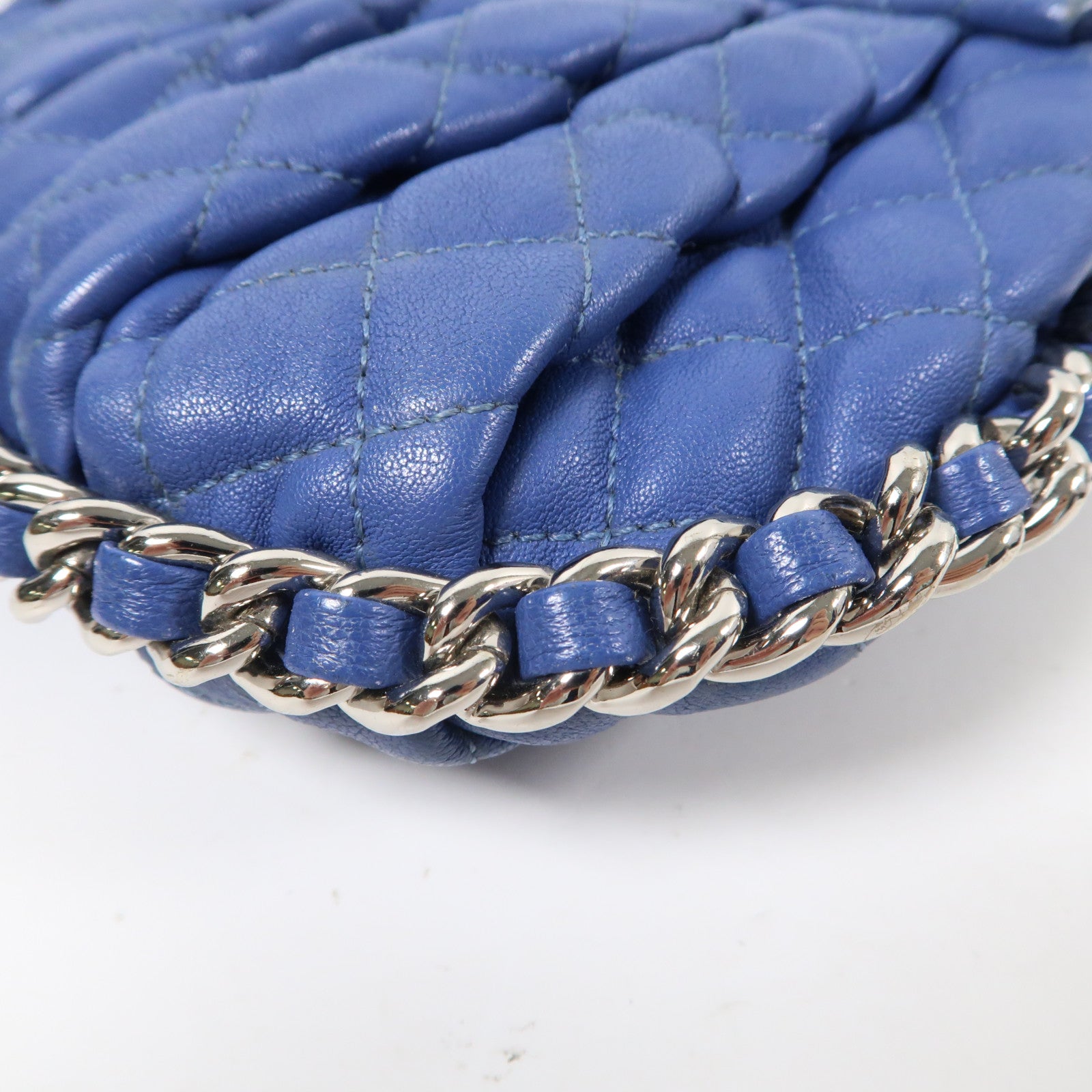 CHANEL 【激減優惠】菱格皮革Chain Shoulder Bag銀扣鏈帶肩背袋藍色