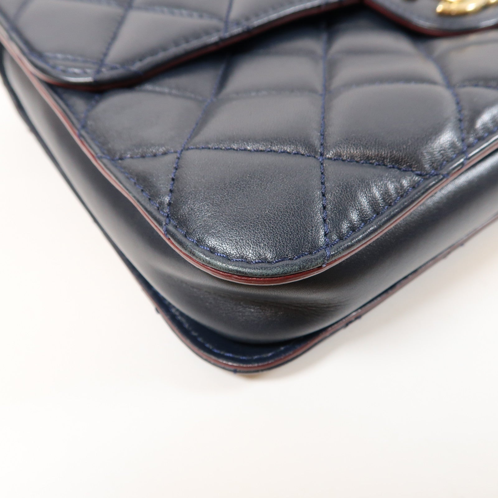 CHANEL 【激減優惠】菱格羊皮皮革Chain Shoulder Bag金扣手挽肩背兩用袋藍色