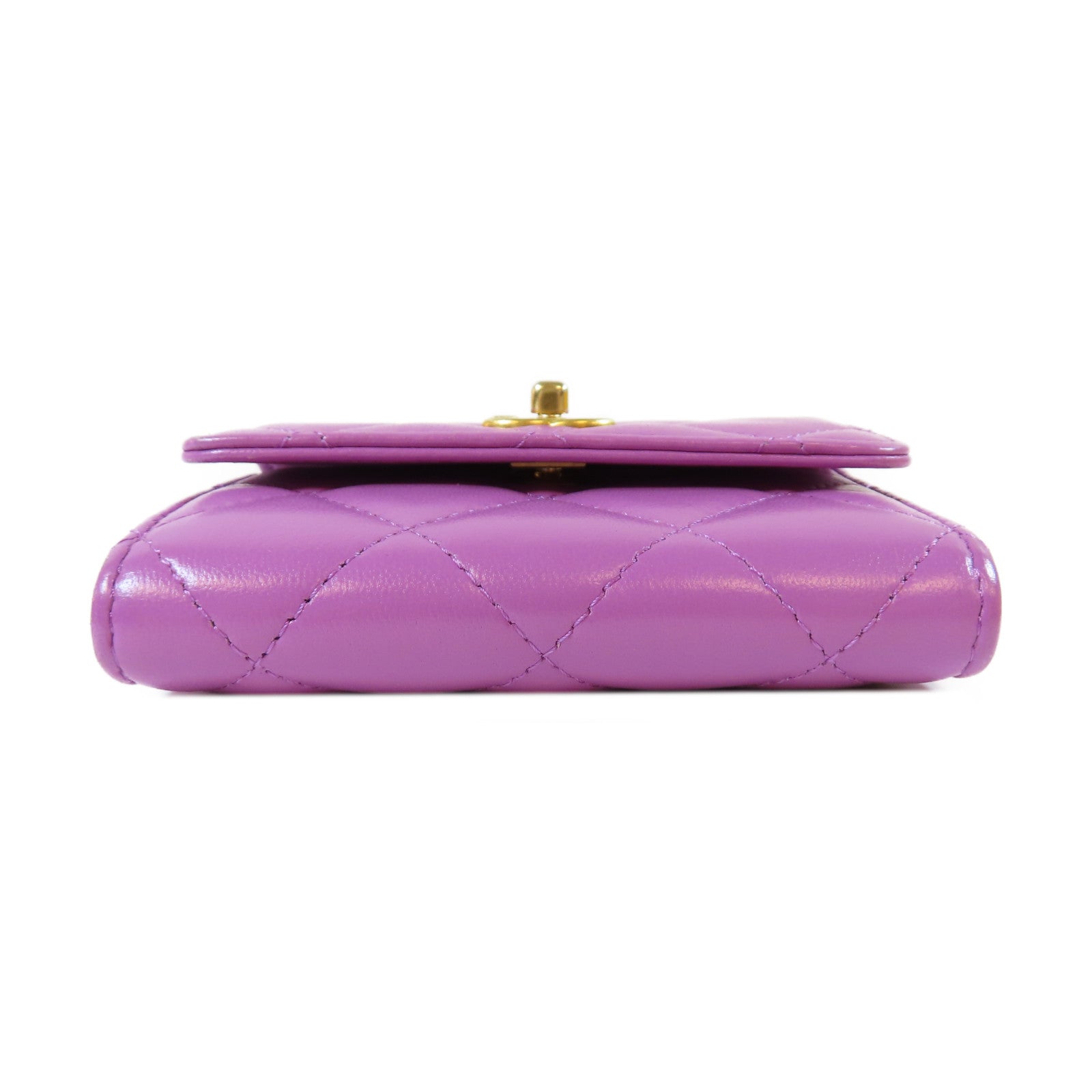 CHANEL **【激減優惠】菱格羊皮皮革Card Case On Chain金扣鏈帶肩背袋紫色