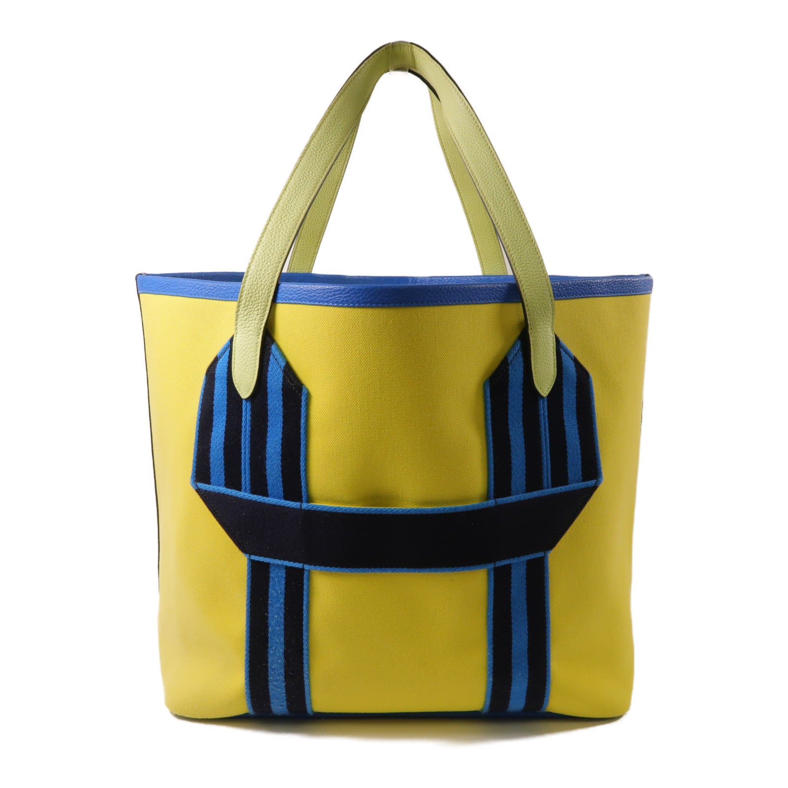 HERMES Pur Sangle MM Tote Bag Toile H Canvas Yellow/Blue