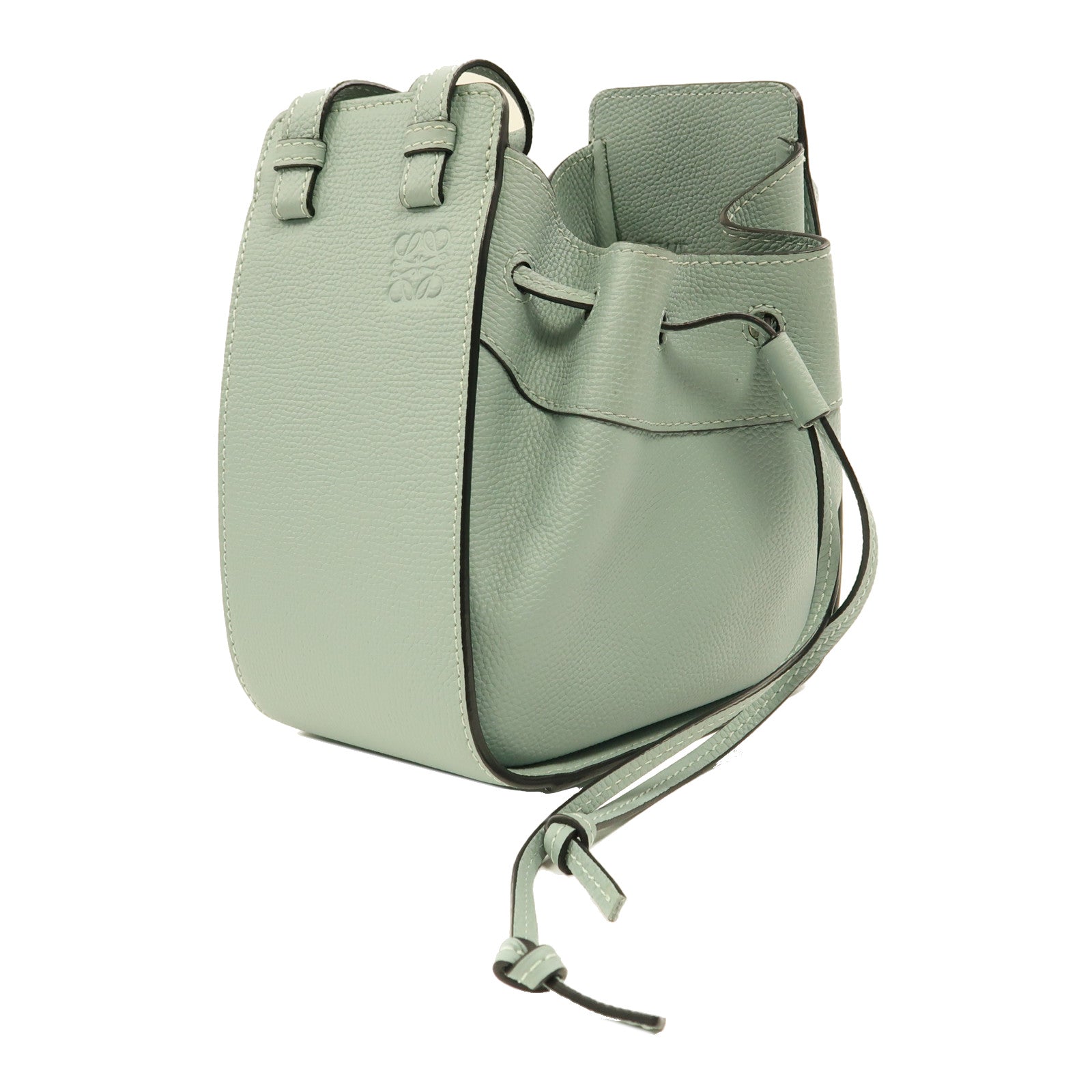 LOEWE 牛皮皮革Mini Hammock Drawstring金扣手挽肩背兩用袋淺藍色