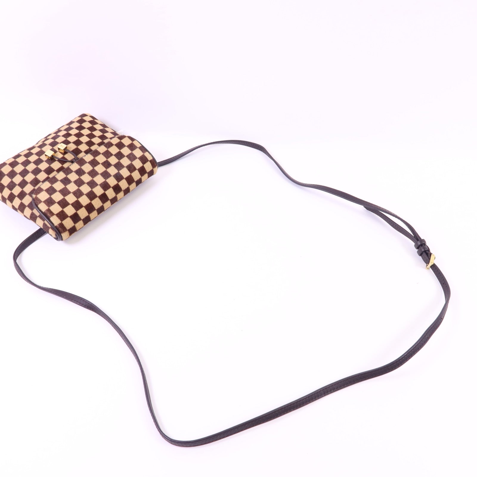 LOUIS VUITTON 馬毛/Harako皮革Damier Sauvage Gazelle Pochette金扣肩背袋