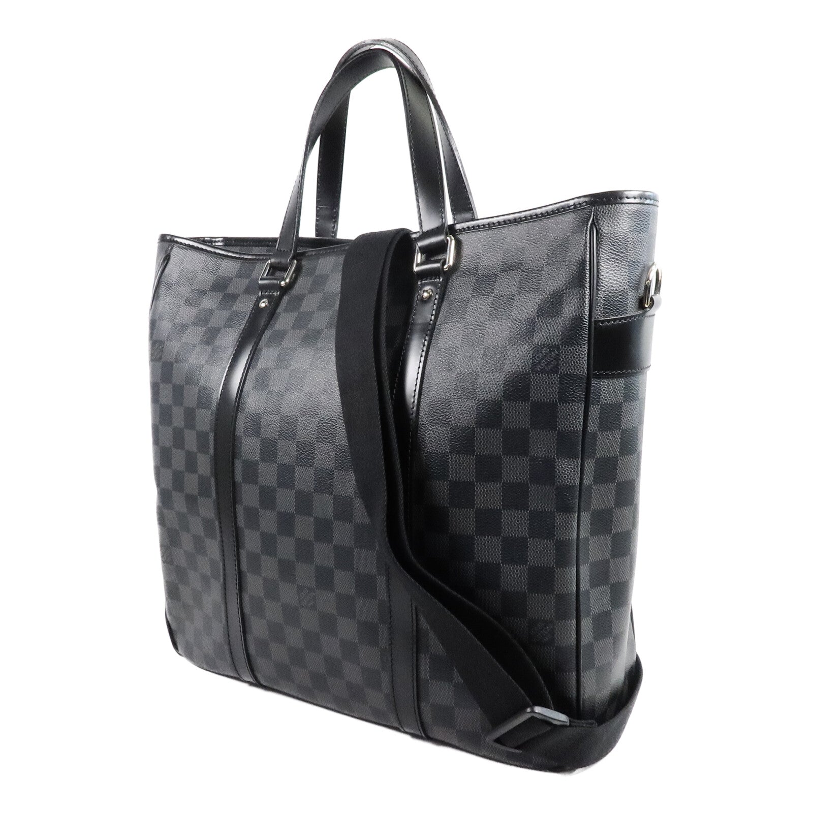 LOUIS VUITTON Damier Graphite Tadao MM銀扣手挽肩背兩用袋