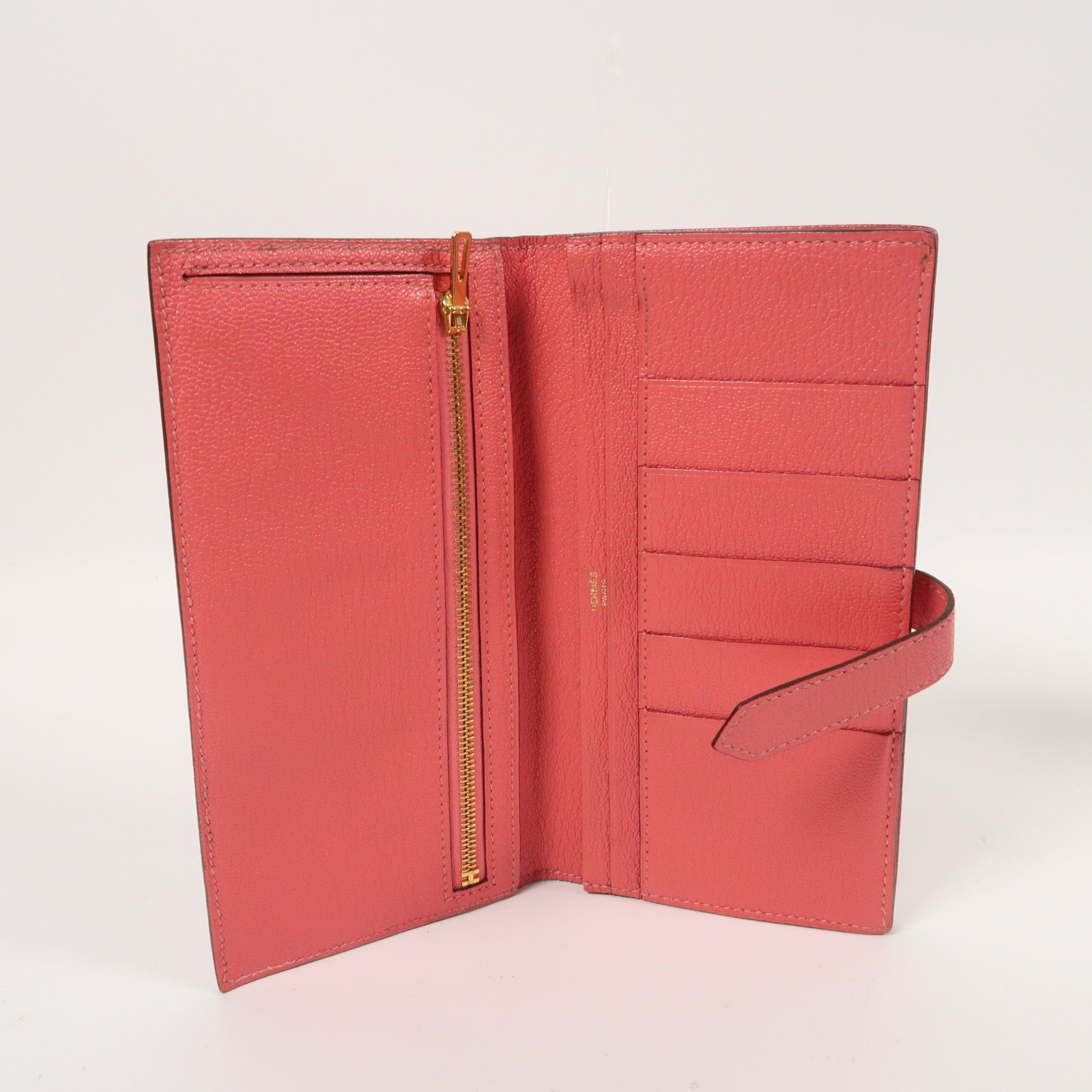 HERMES 【激減優惠】Chevre皮革Bearn bi-fold金扣折疊長錢包Rose Dragee糖衣粉色