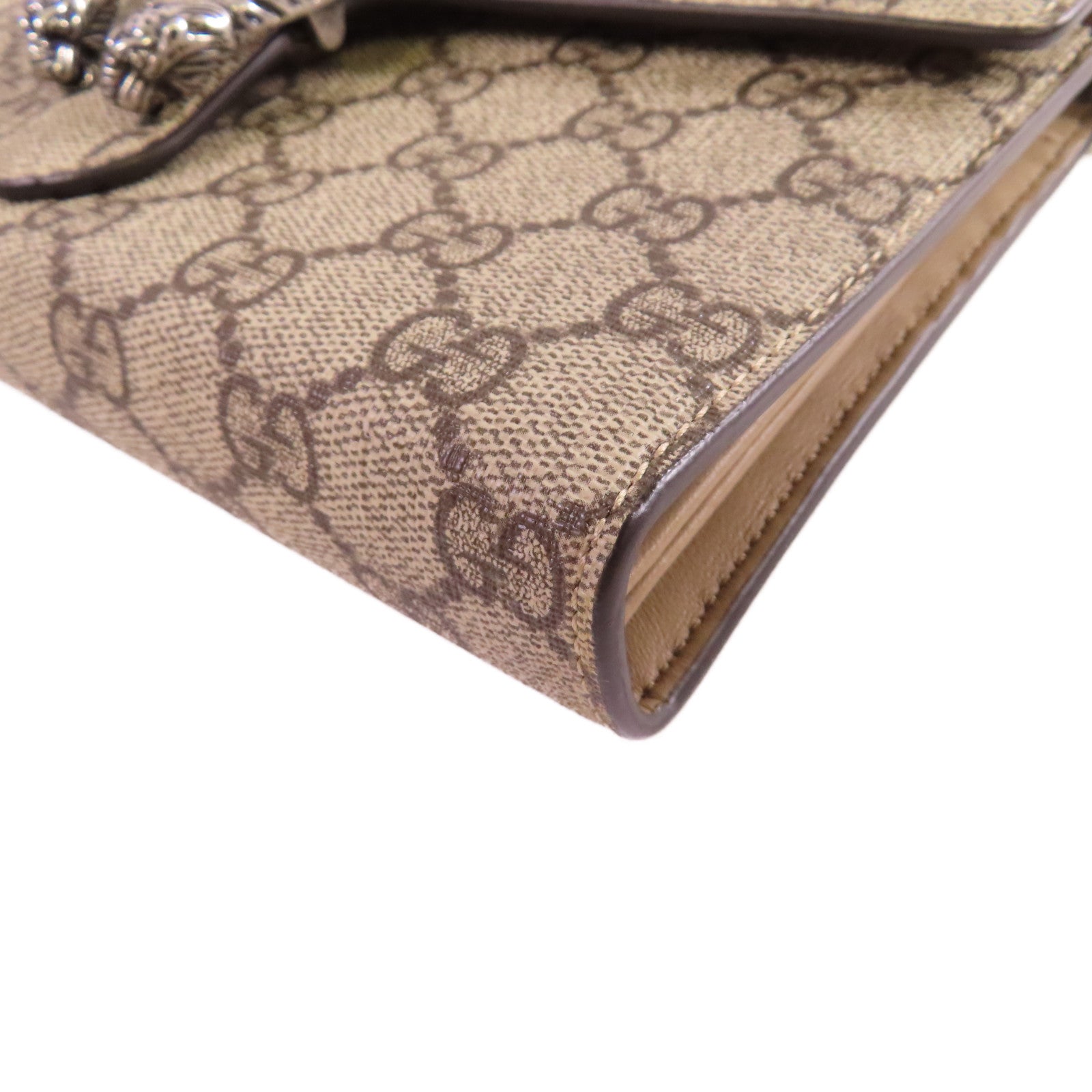 GUCCI 【激減優惠】塗層帆布Dionysus GG Supreme Shoulder Bag銀扣鏈帶肩背袋米色/烏木色