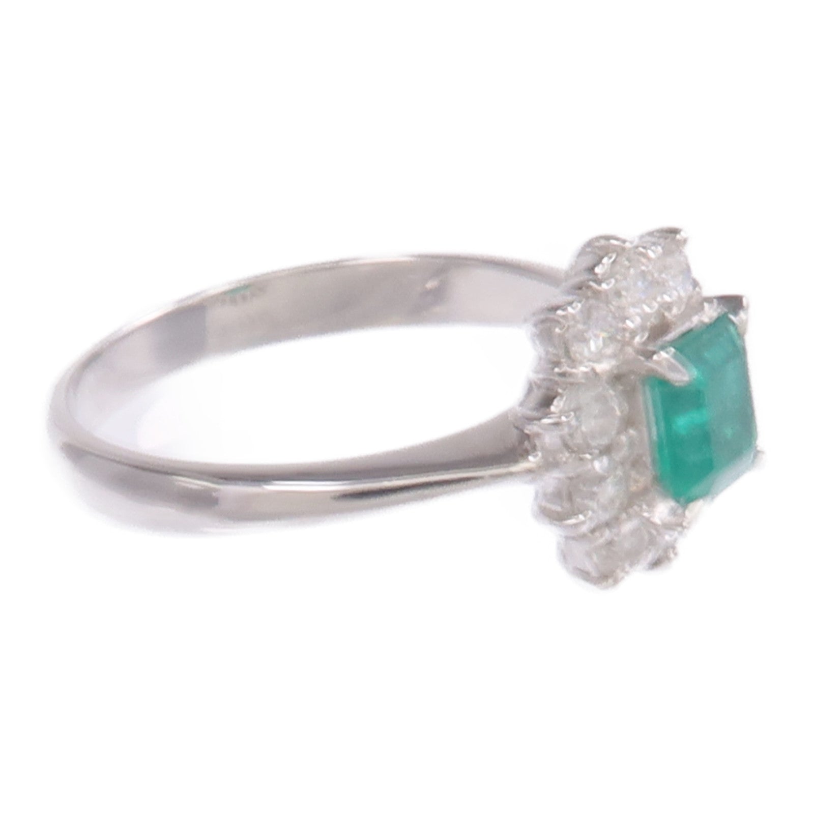 JEWELRY 【激減優惠】PT900鉑金Emerald Diamond Ring綠寶石/鑽石戒指US#5.25