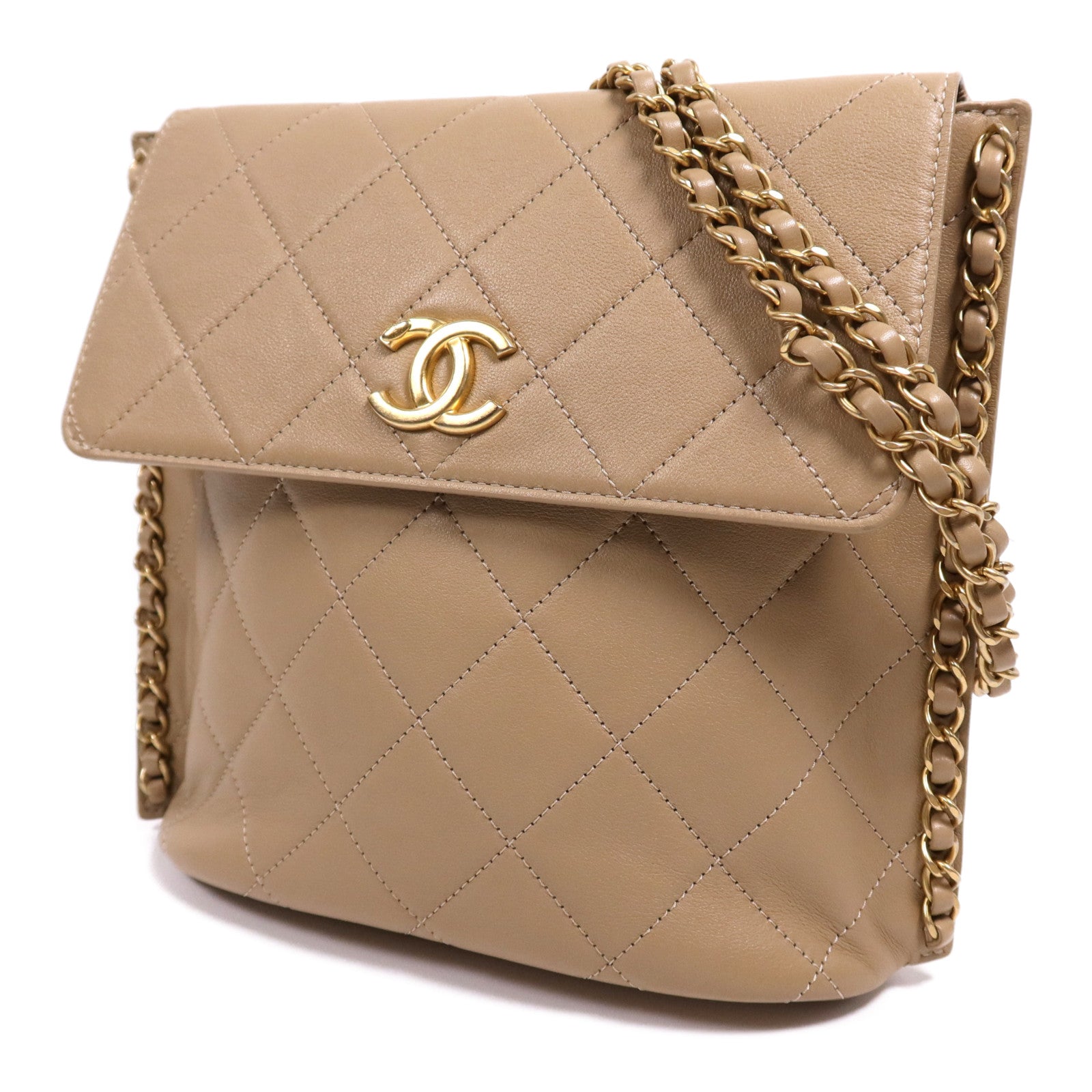 CHANEL 牛皮皮革Chain Shoulder Bag金扣鏈帶肩背袋