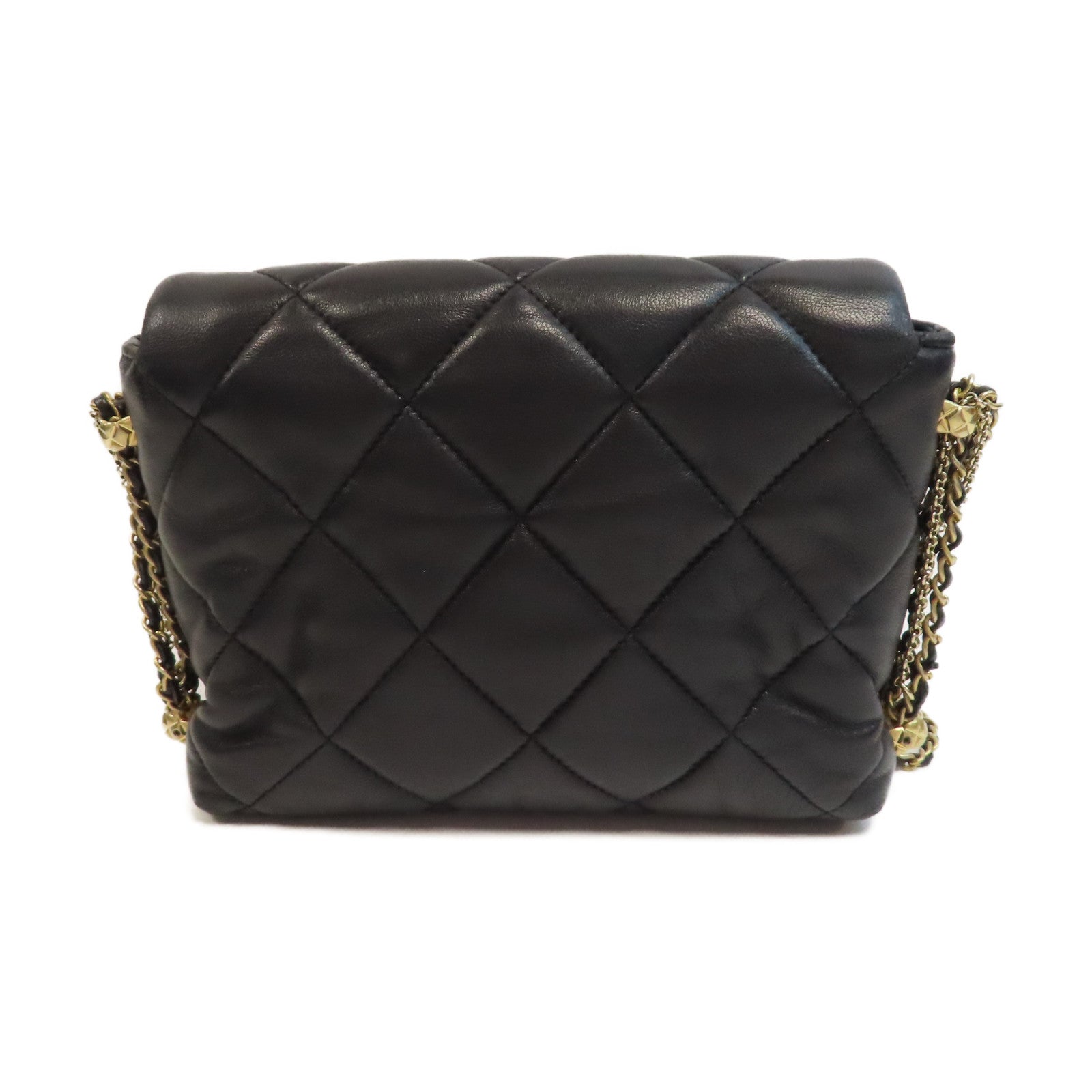 CHANEL 【激減優惠】菱格羊皮皮革Chain Shoulder金扣鏈帶肩背袋黑色