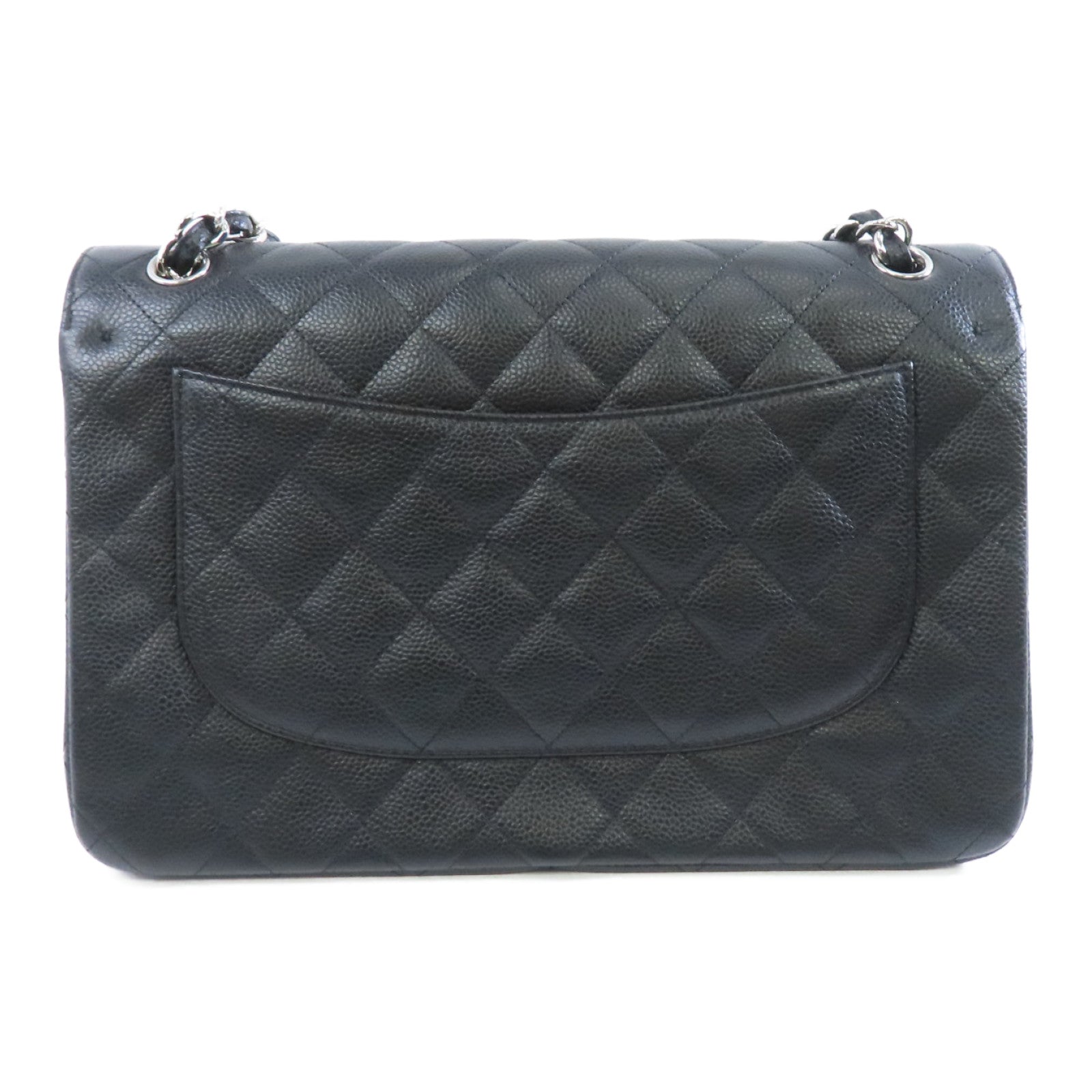 CHANEL 菱格Caviar皮革Classic Flap Jumbo銀扣鏈帶肩背袋黑色