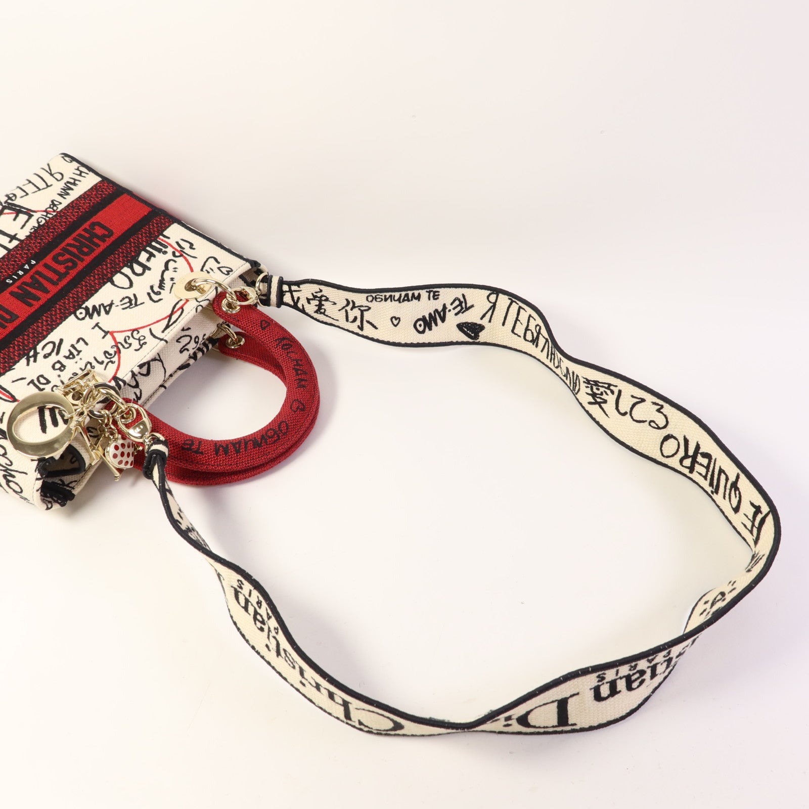 Dior 帆布Lady Dior Medium金扣手挽肩背兩用袋