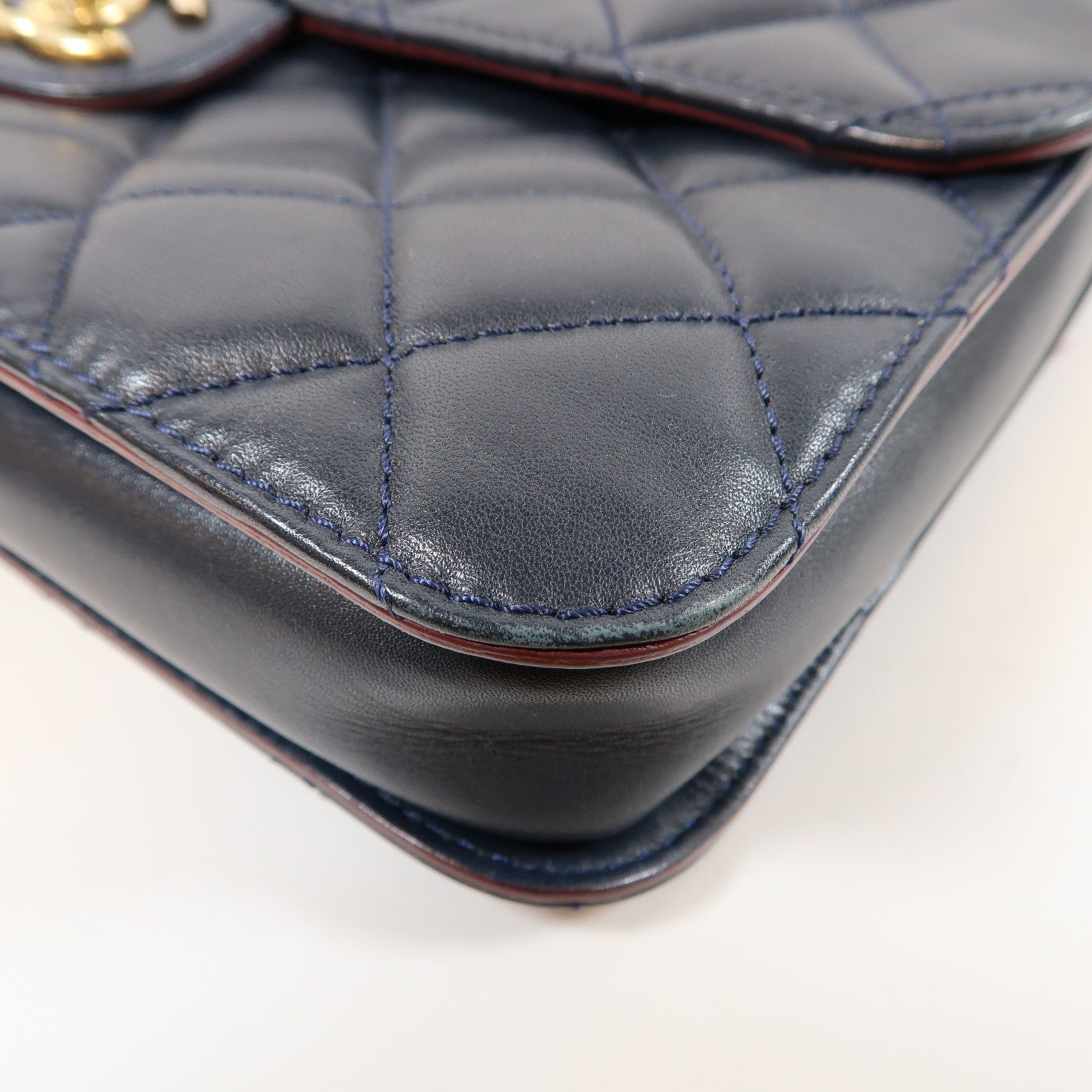 CHANEL 【激減優惠】菱格羊皮皮革Chain Shoulder Bag金扣手挽肩背兩用袋藍色