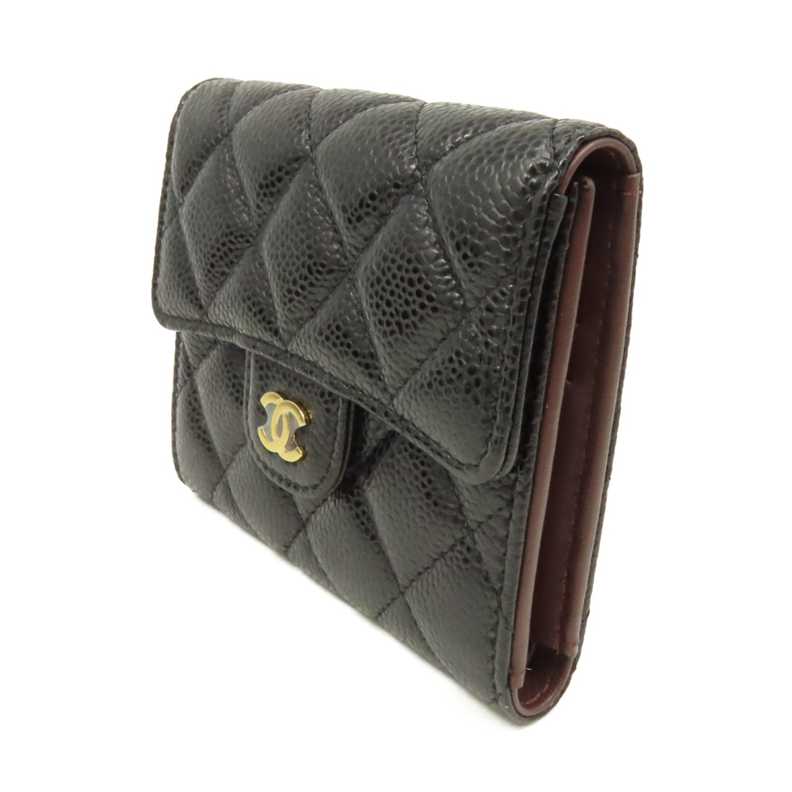 CHANEL 菱格Caviar皮革Classic Wallet金扣短錢包黑色