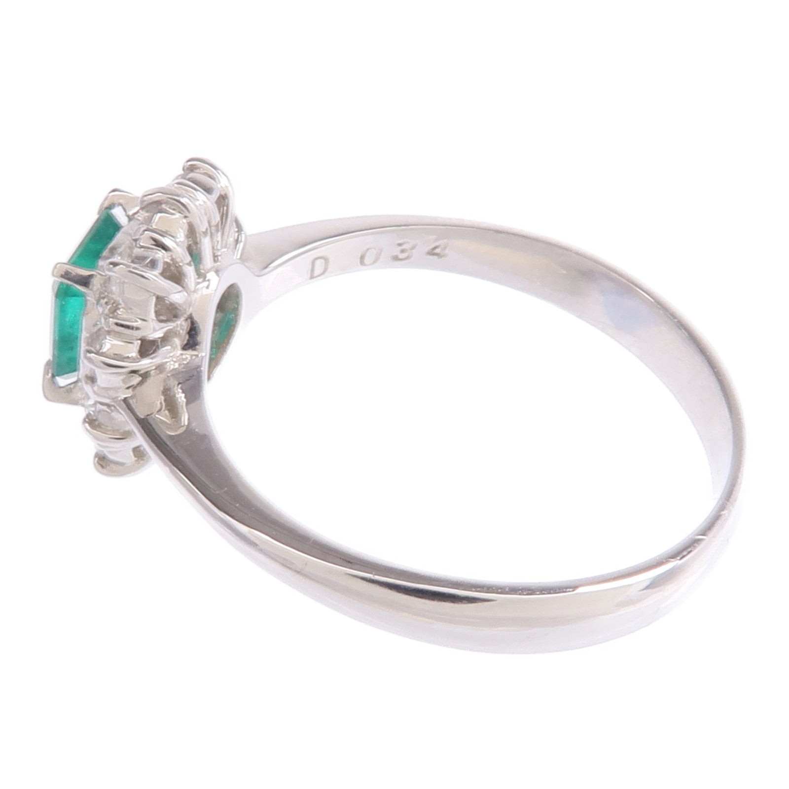 JEWELRY 【激減優惠】PT900鉑金Emerald Diamond Ring綠寶石/鑽石戒指US#5.25