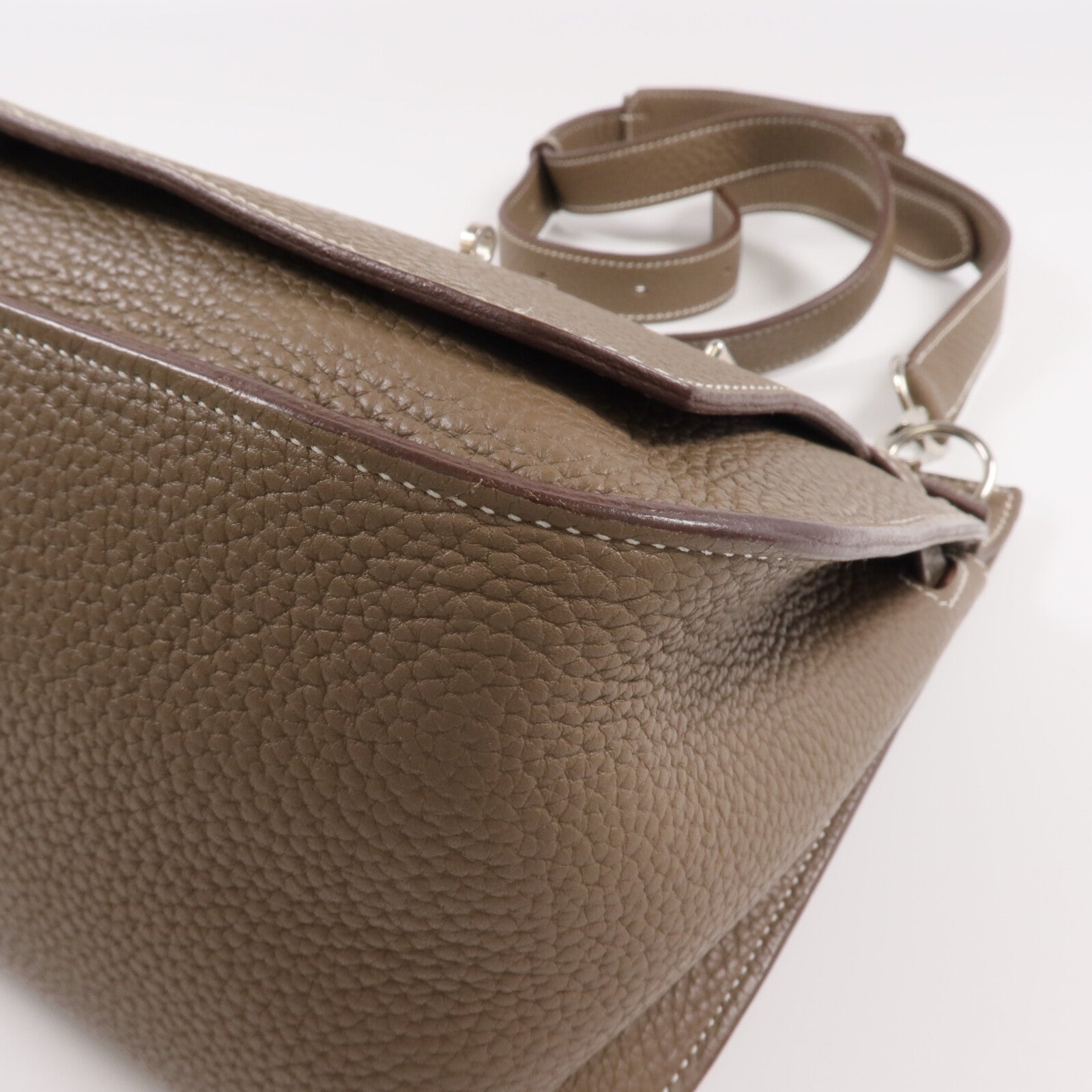 HERMES Togo皮革Jypsiere 28銀扣肩背袋Etoupe