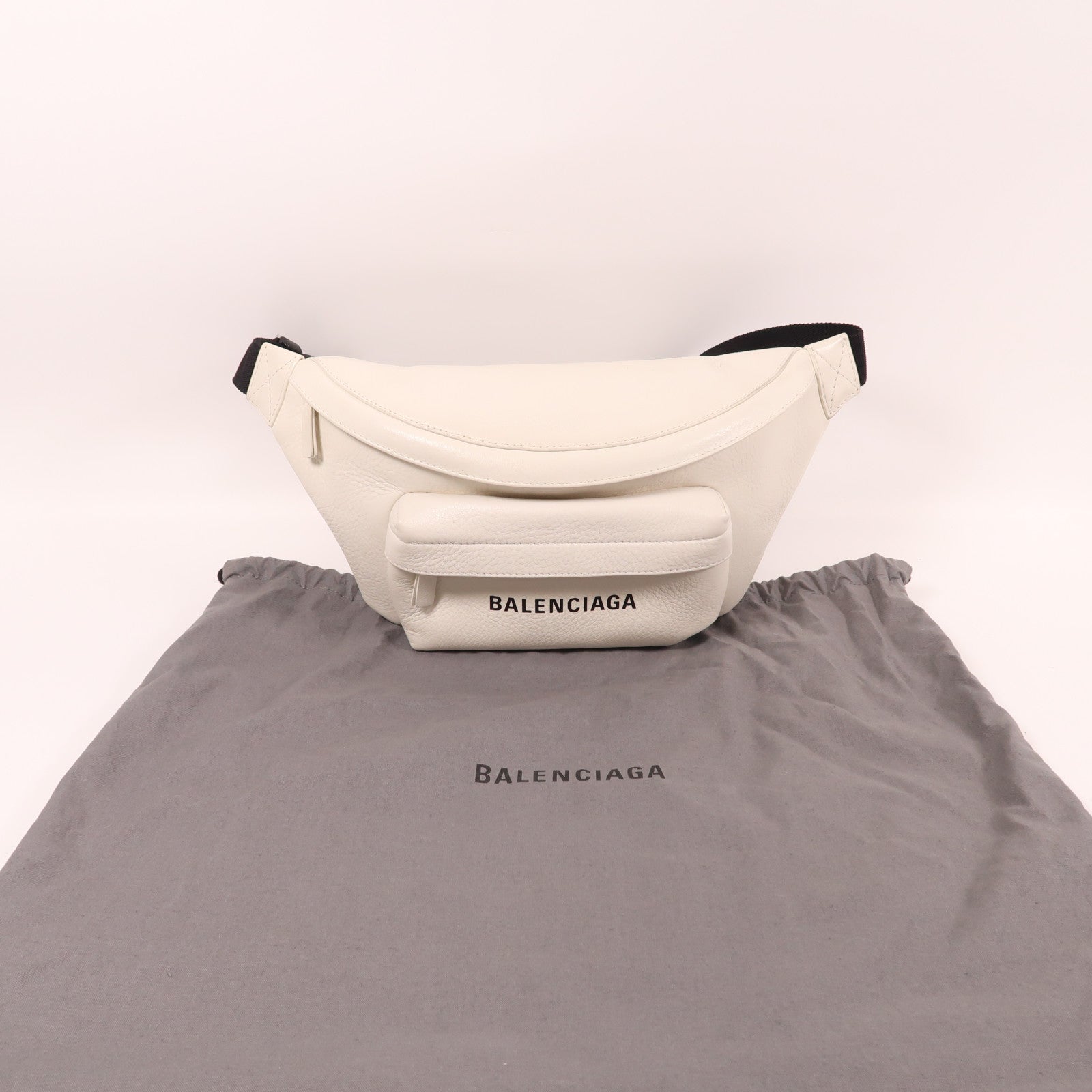BALENCIAGA 牛皮皮革Waist Bag銀扣腰包白色