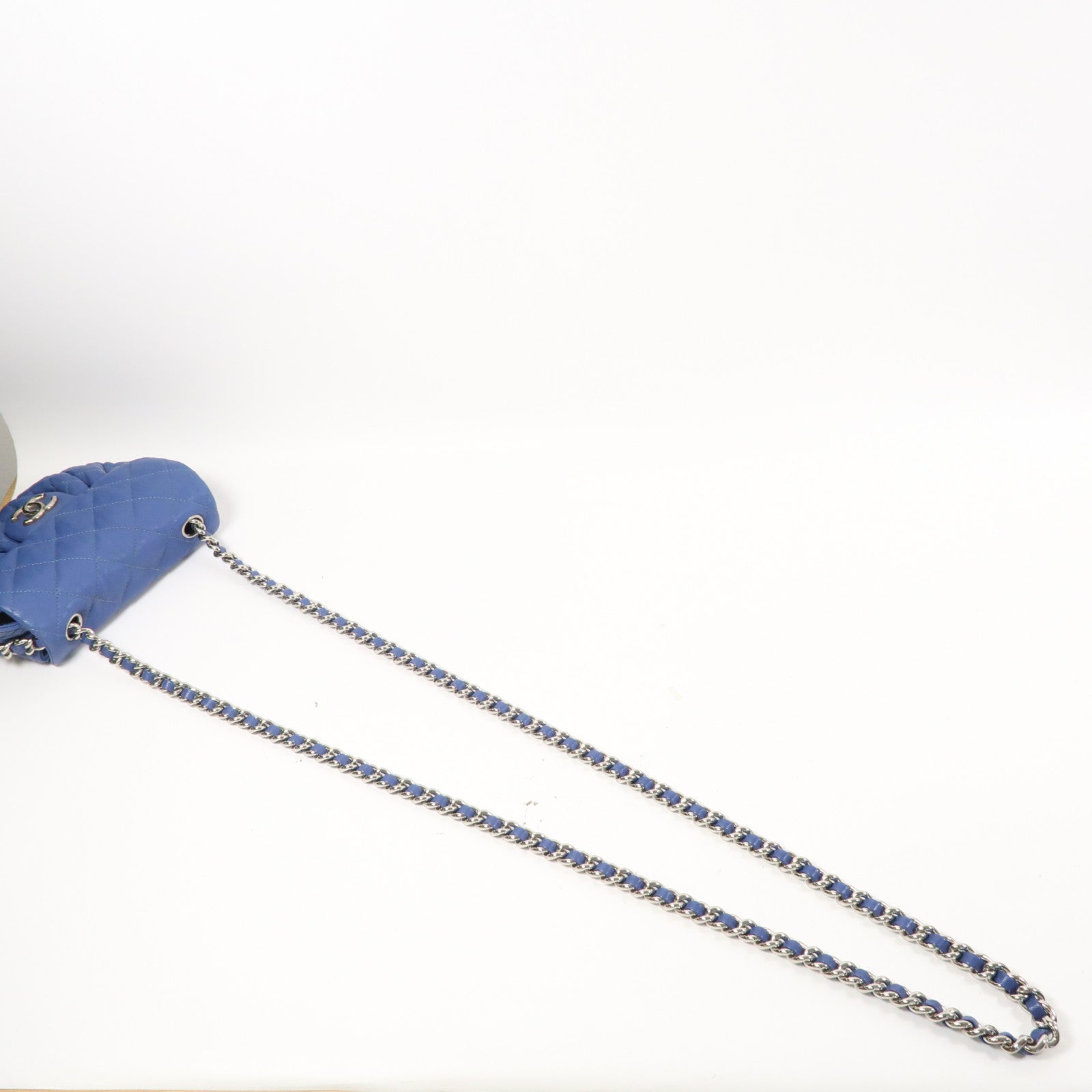 CHANEL 【激減優惠】菱格皮革Chain Shoulder Bag銀扣鏈帶肩背袋藍色