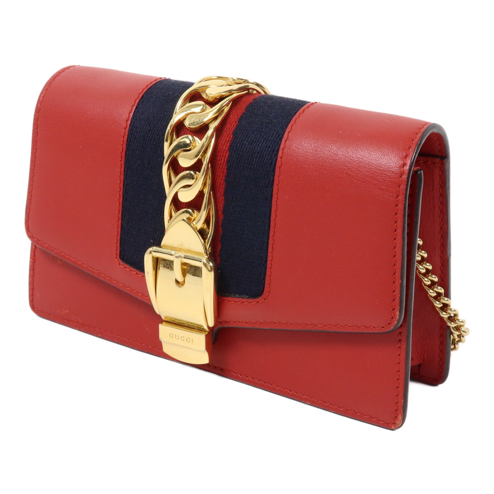 GUCCI 牛皮皮革Sylvie Mini鏈帶肩背袋