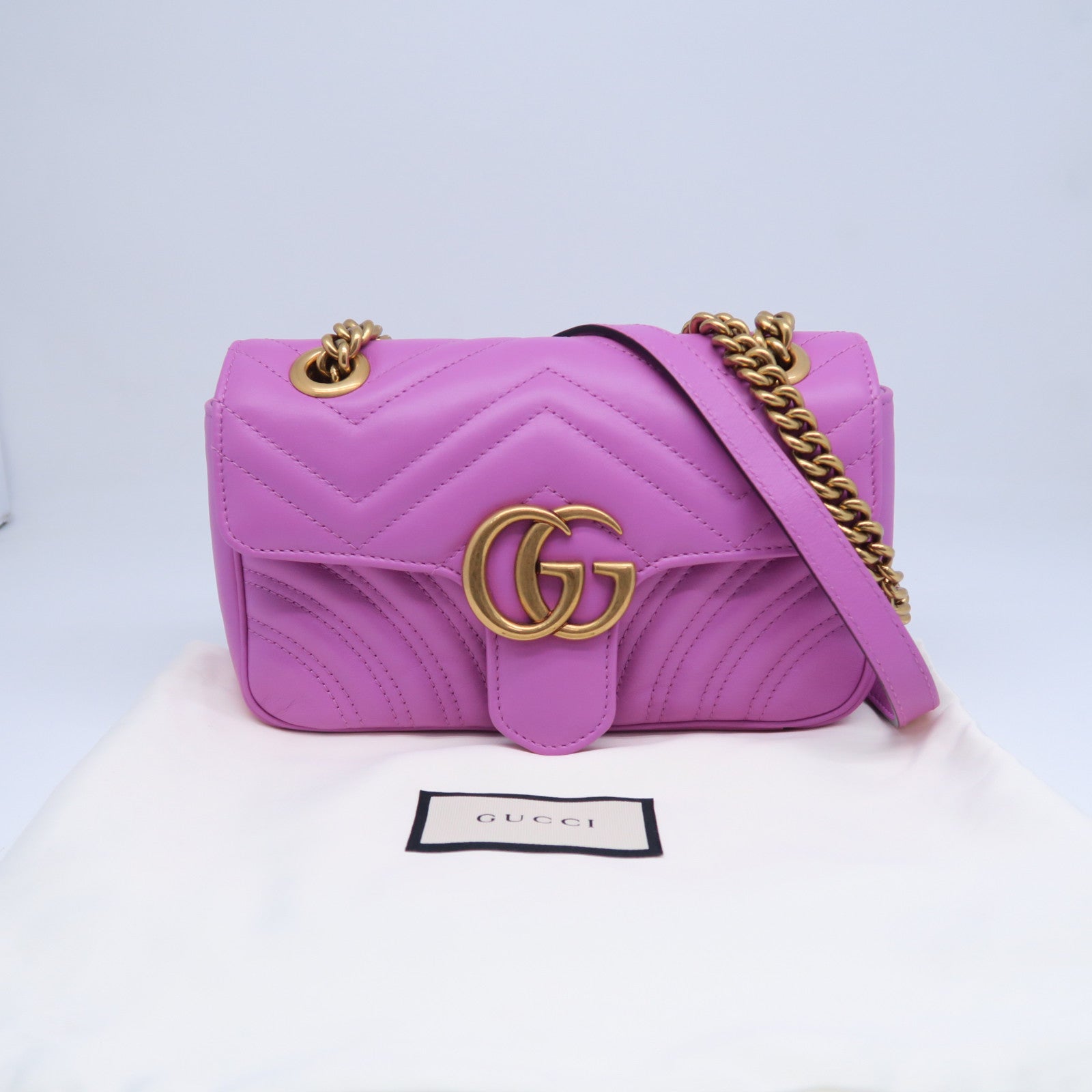 GUCCI 【清倉大減價】牛皮皮革GG Marmont金扣肩背袋紫色