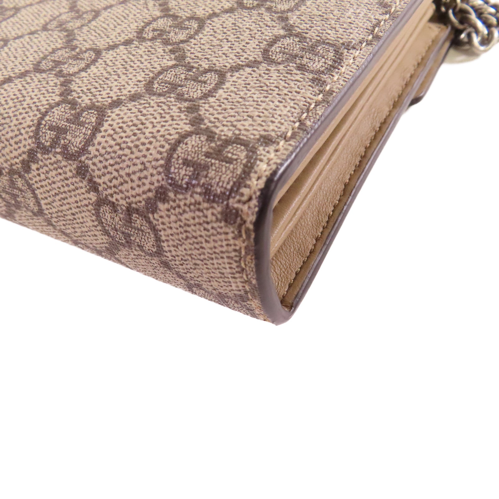GUCCI 【激減優惠】塗層帆布Dionysus GG Supreme Shoulder Bag銀扣鏈帶肩背袋米色/烏木色