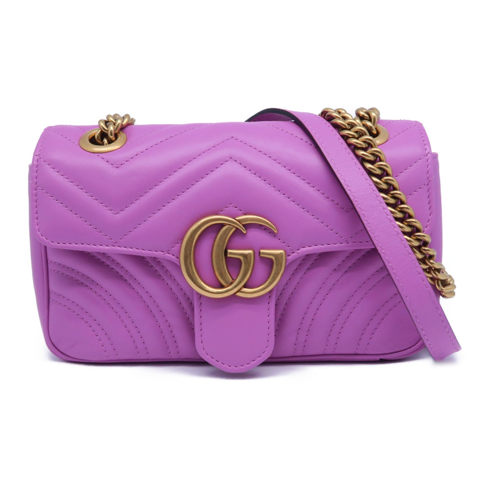 GUCCI 【清倉大減價】牛皮皮革GG Marmont金扣肩背袋紫色