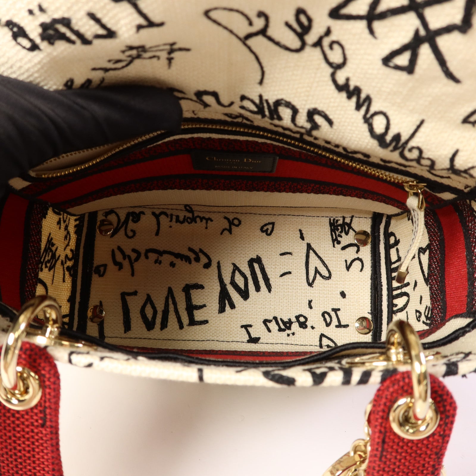 Dior 帆布Lady Dior Medium金扣手挽肩背兩用袋