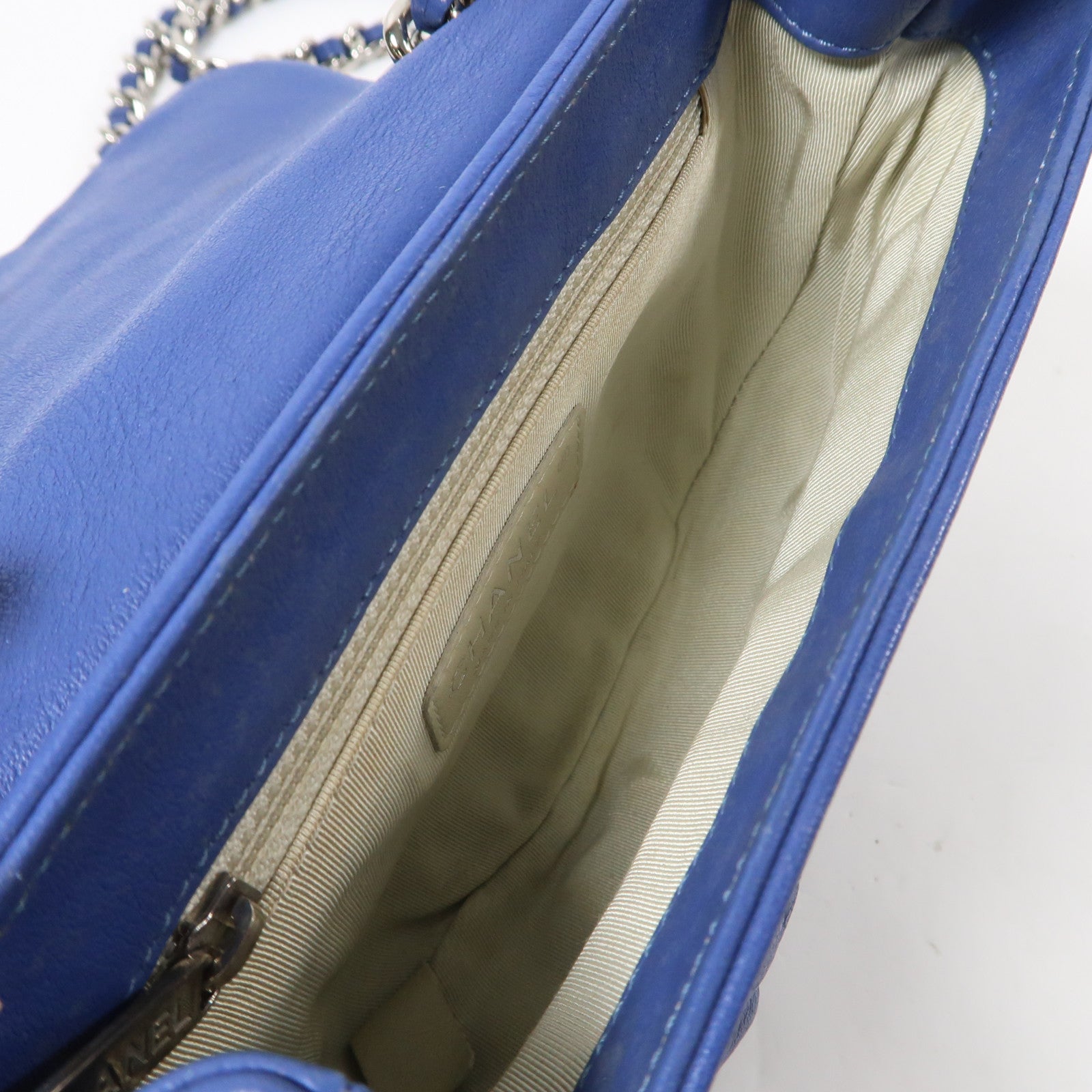 CHANEL 【激減優惠】菱格皮革Chain Shoulder Bag銀扣鏈帶肩背袋藍色