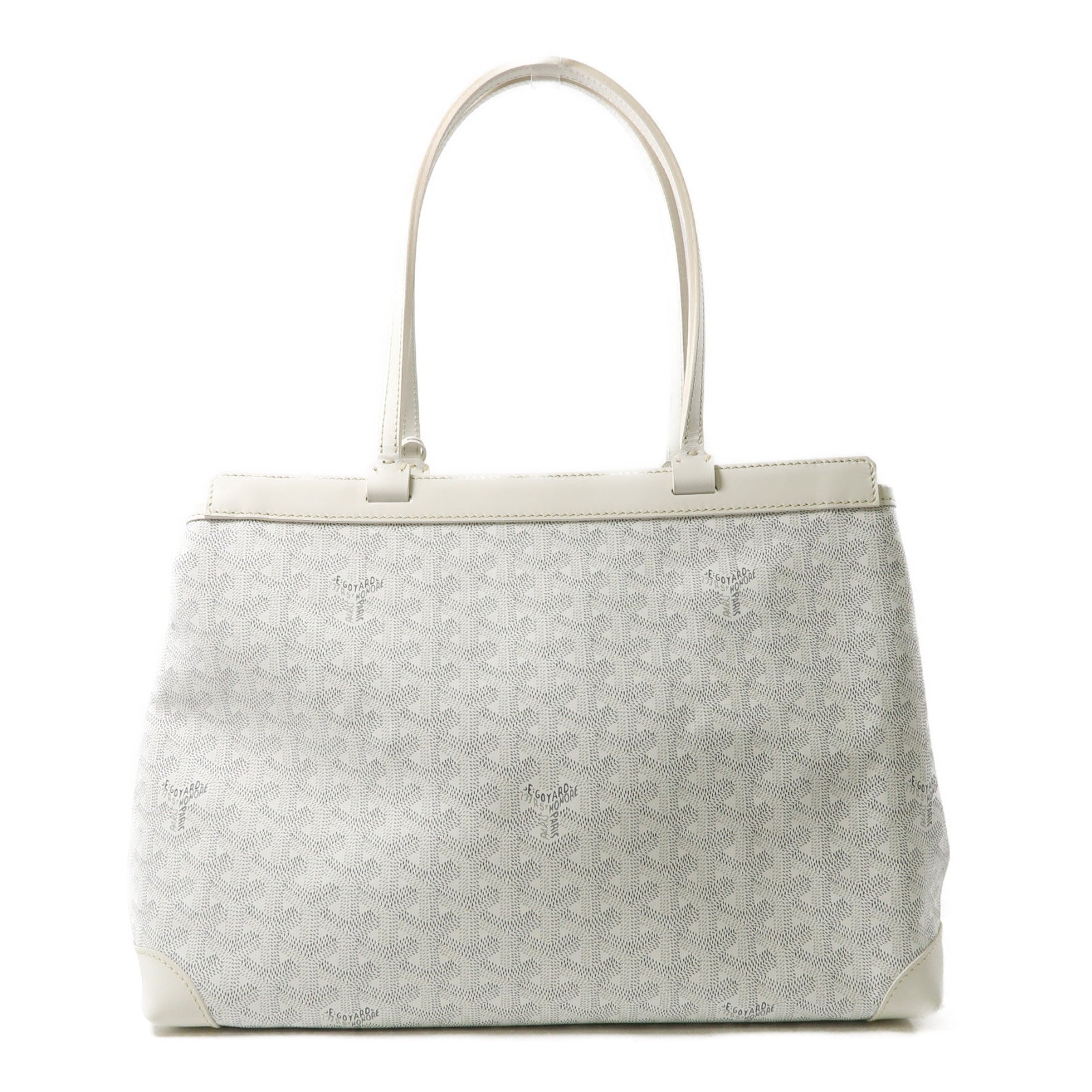 GOYARD 塗層帆布/牛皮皮革Bellechasse Tote銀扣肩背袋白色